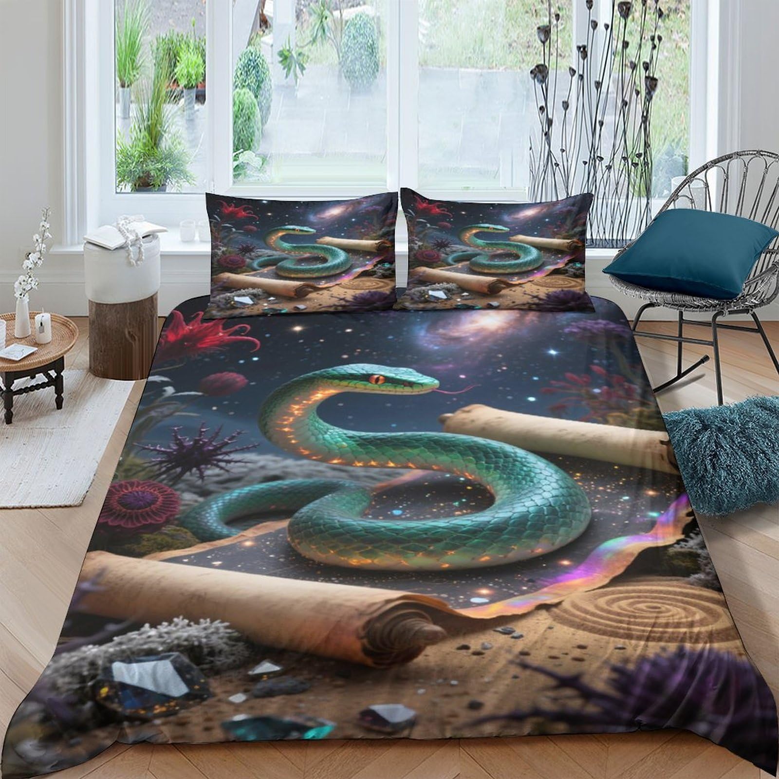 Ctjqhvkz Style-7 3D Printed Fantasy Snake Fitted Sheet Microfiber Soft Breathable Magic Scroll Mattress Cover For Bedroom Dorm Decor Single（135X200cm）