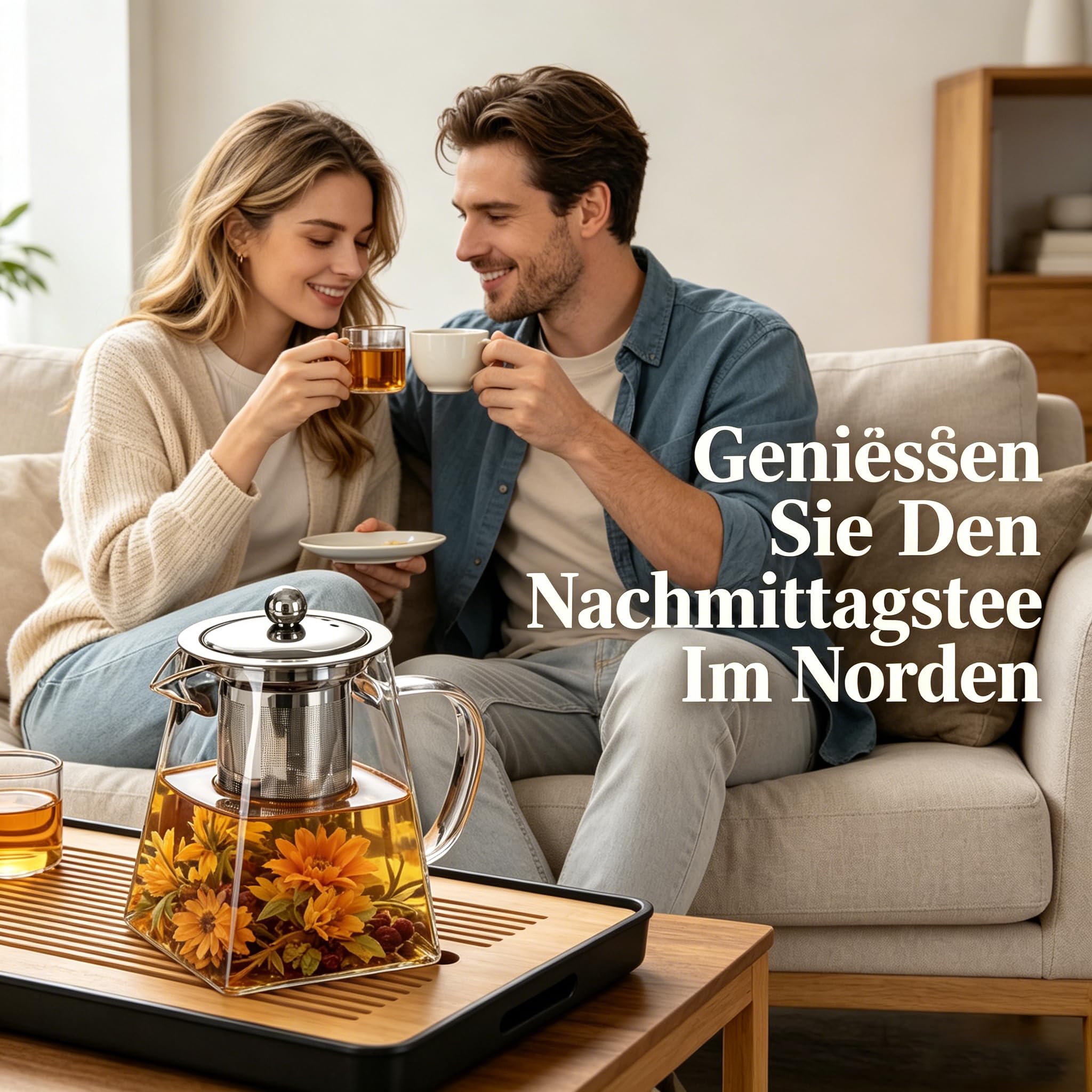 Teekanne mit Siebeinsatz, Glas Eckig Teekanne mit Sieb, Teebereiter für Losen Tee, Glasteekanne (550ml)