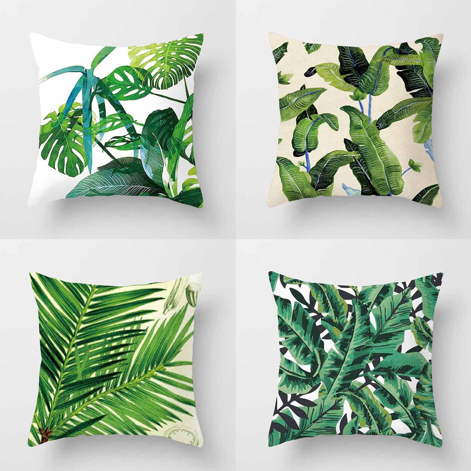 NIDITW Federa Per Cuscino 45x45 Cm Con Colibrì E Foglie Tropicali | Cotone E Lino, Stampa Fronte, Retro Crema | Decorazione Divano E Camera Da Letto - 3