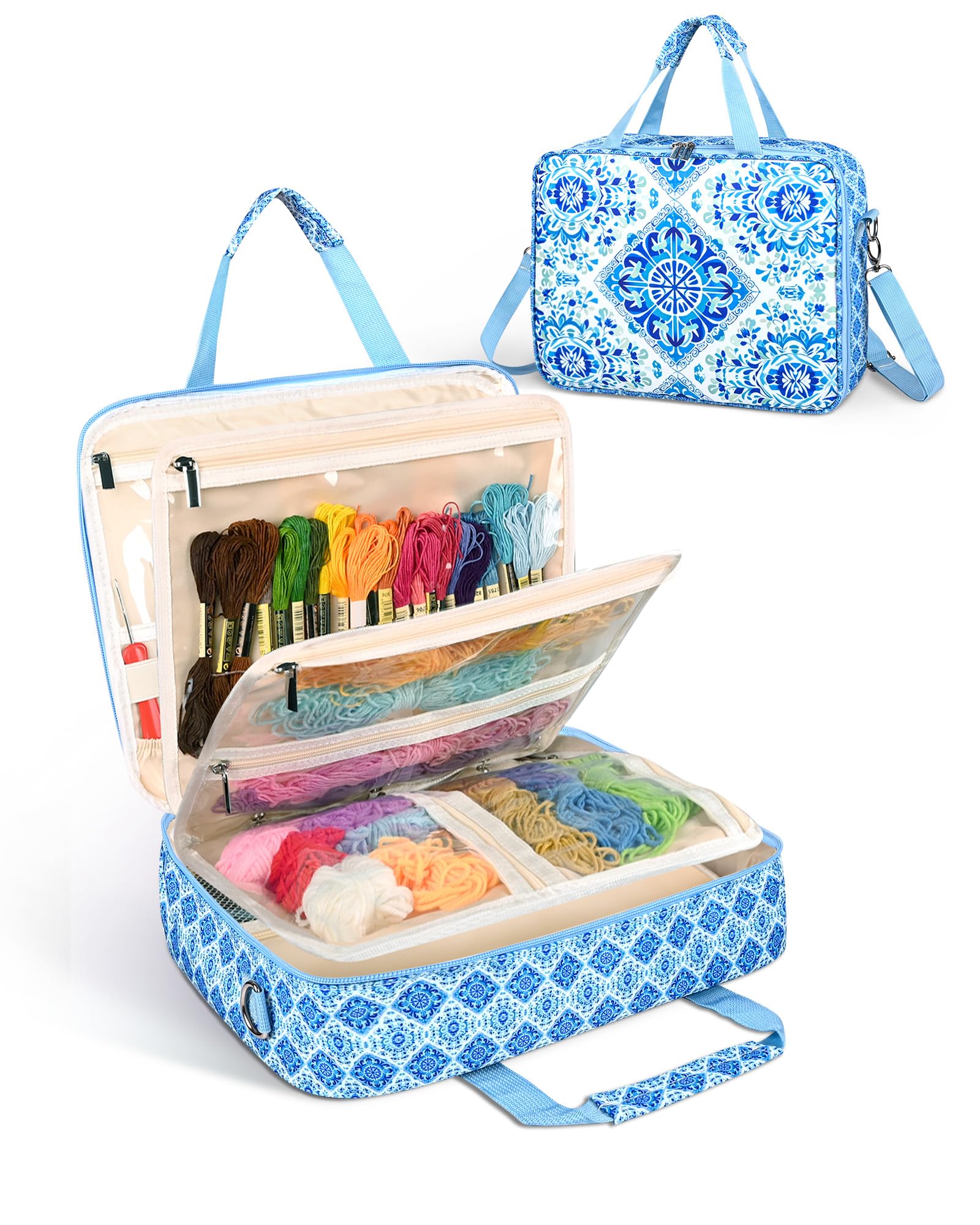 Telawsfun Sewing Supply Storage Bag with Removable Binder, Large Capacity Sewing Organizer Tote With Multi Pocket for Threads, Needles, Scissors,