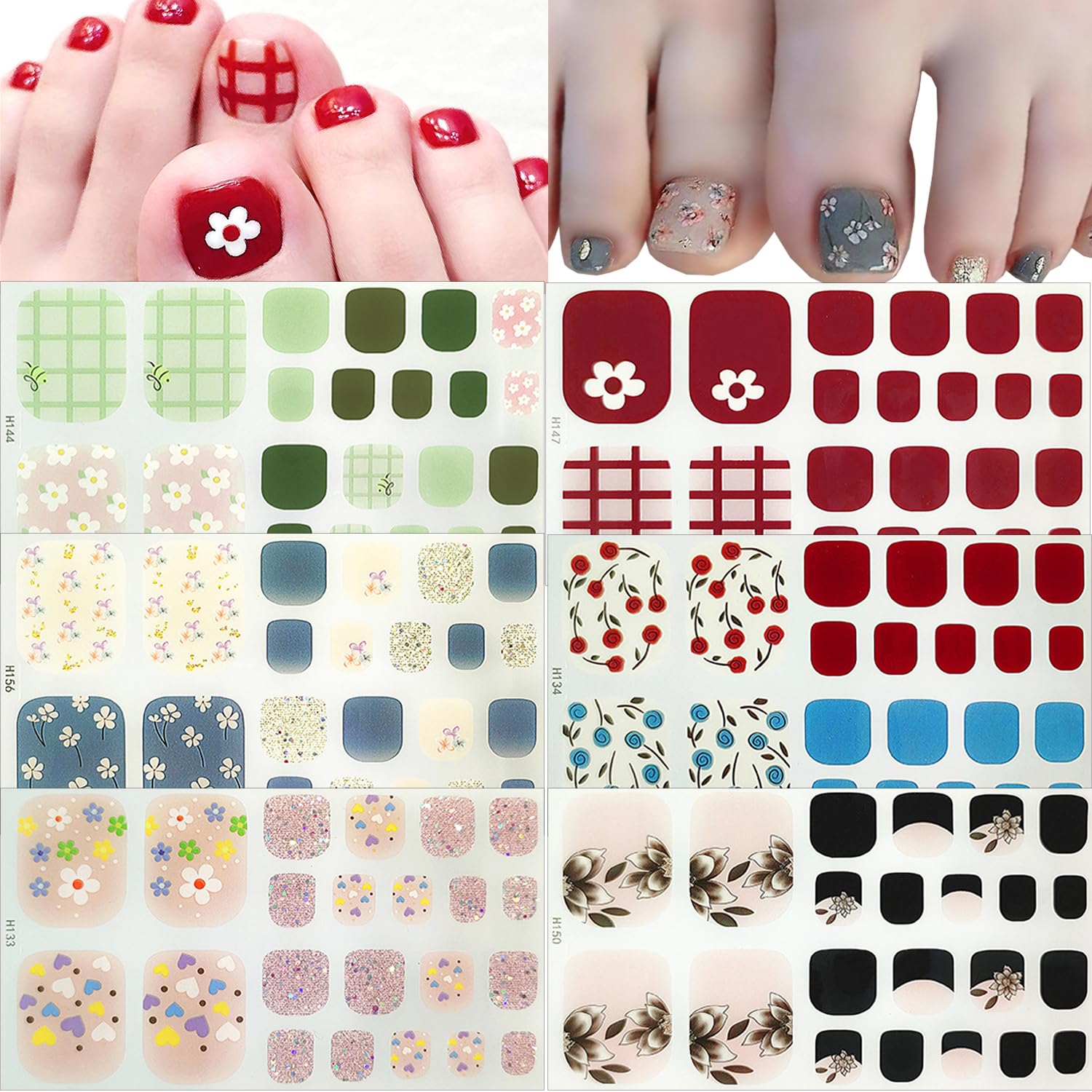 6 Sheets Flower Gel Toe Nail Stickers Full Wraps NEWSPIED Gels Nail Polish Strips Multicolored Floral Designs Spring Nail Strips Toes Decals Small