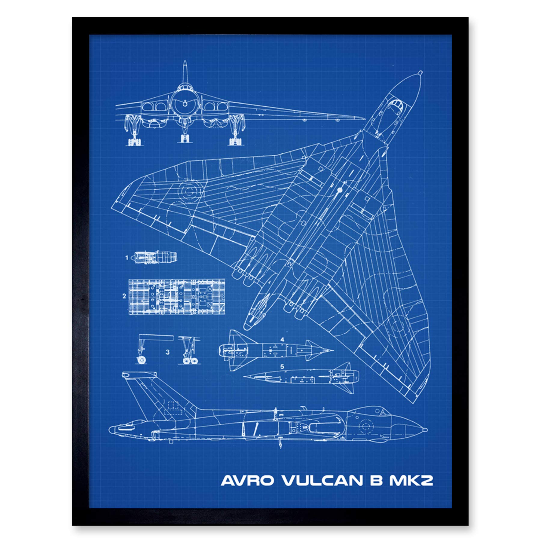 Artery8 Framed Print - Avro Vulcan Strategic Bomber Aircraft Blue Plan - 12x16"