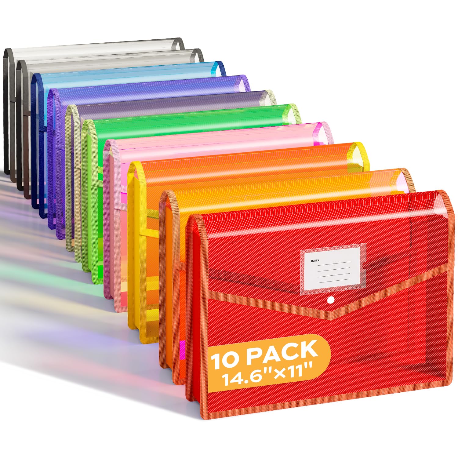 Deli Confezione da 10 cartelle in plastica espandibili per documenti con chiusura a scatto, organizer colorato per cartelle a fisarmonica, grande capacità, adatta per legali/formato B4, 9 colori