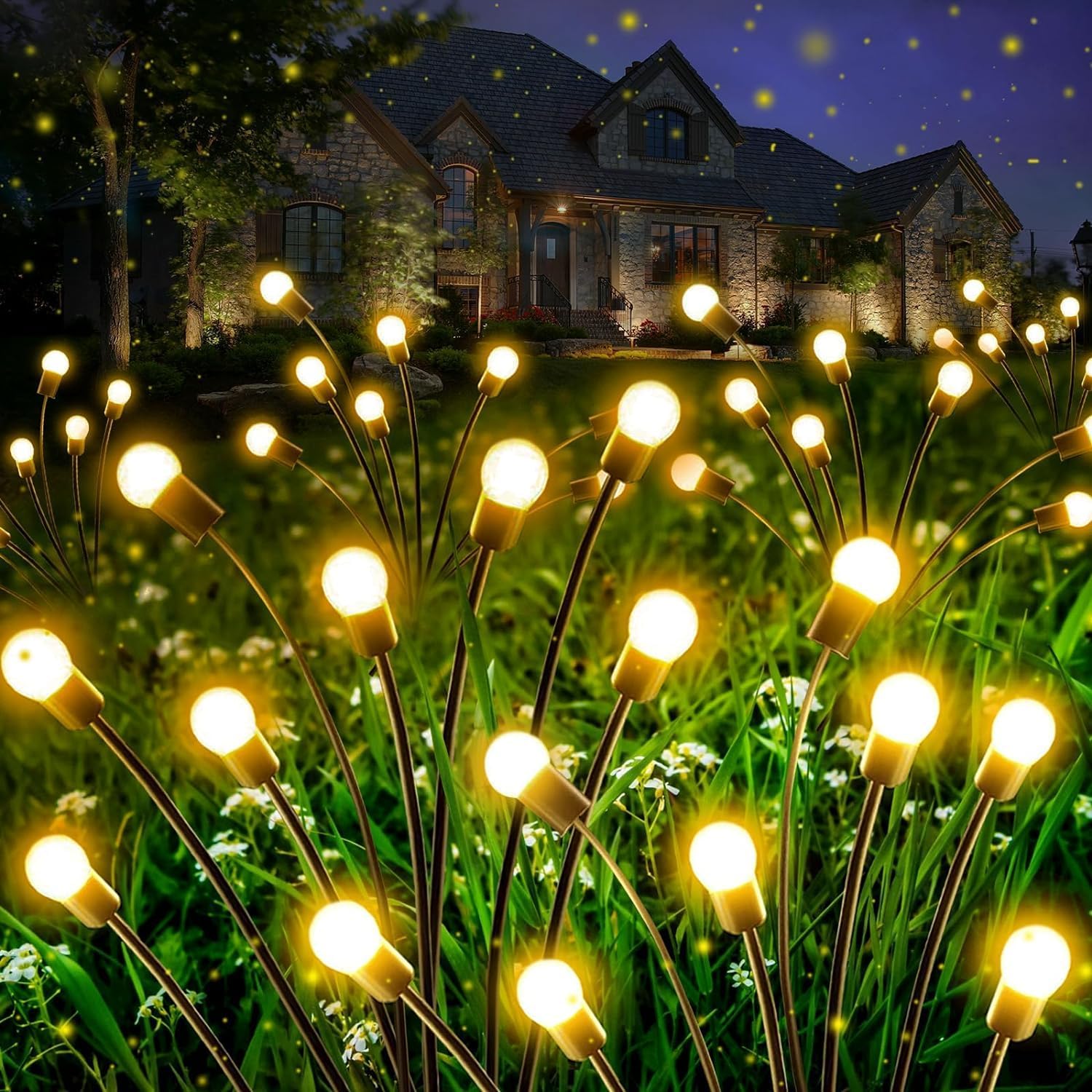 Weiope 2 Piezas Luces Solares de Luciérnaga,20LED Luces Solares Led Exterior Jardin y IP65 Impermeable Luces Led Exterior Jardín para Camino Paisaje,Patio,Fiestas,Decoración Nocturna,Blanco Cálido