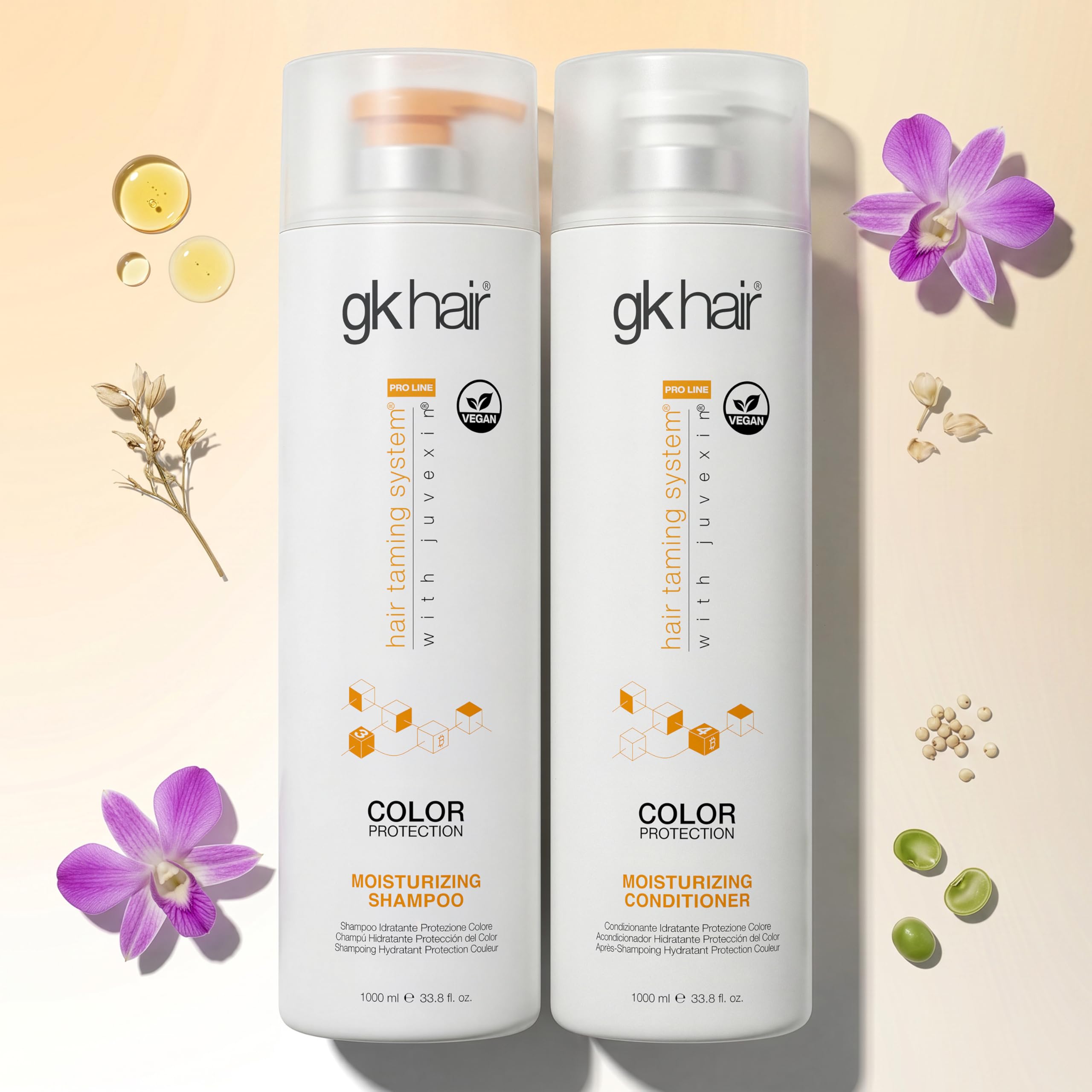 GK HAIR Global Keratin Moisturizing Shampoo & Conditioner Sets 1000ml Para Daños Secos Tratados Con Color Rizado Frizzy Orgánico Sin sulfato de parabenos Uso diario después de una limpieza profunda