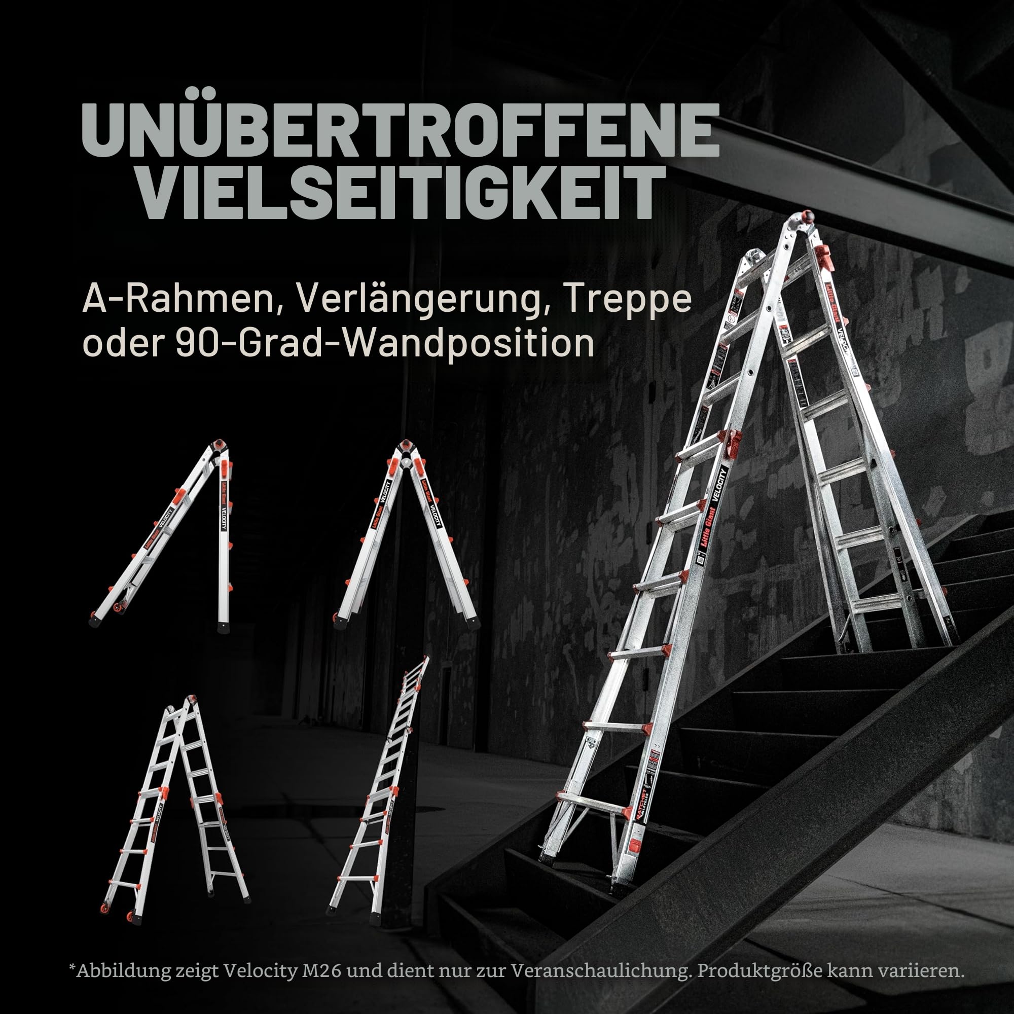 Little Giant Leitern, Velocity mit Rädern, M26, 7,9 m, Multi-Positionsleiter, Aluminium, Typ 1A, 136 kg Tragfähigkeit, (15426-001)