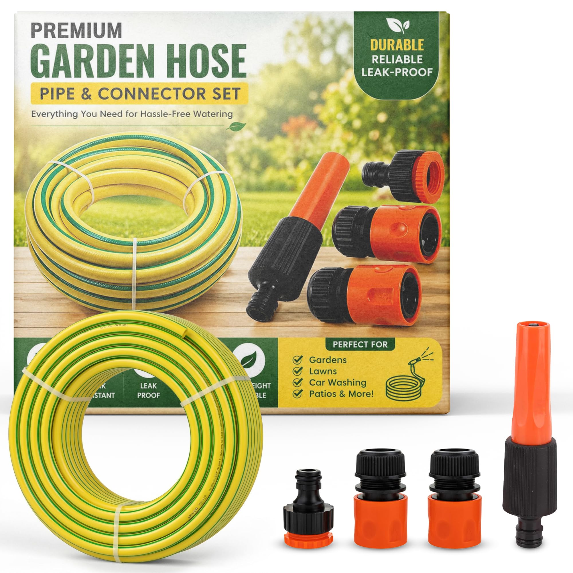 25m Yellow Garden Hose Pipe with Hose Fittings Flexible Garden Hose Pipe with Spray Gun Nozzle Watering Hose for Garden | Cleaning High Pressure Hose Pipe Outdoor Use