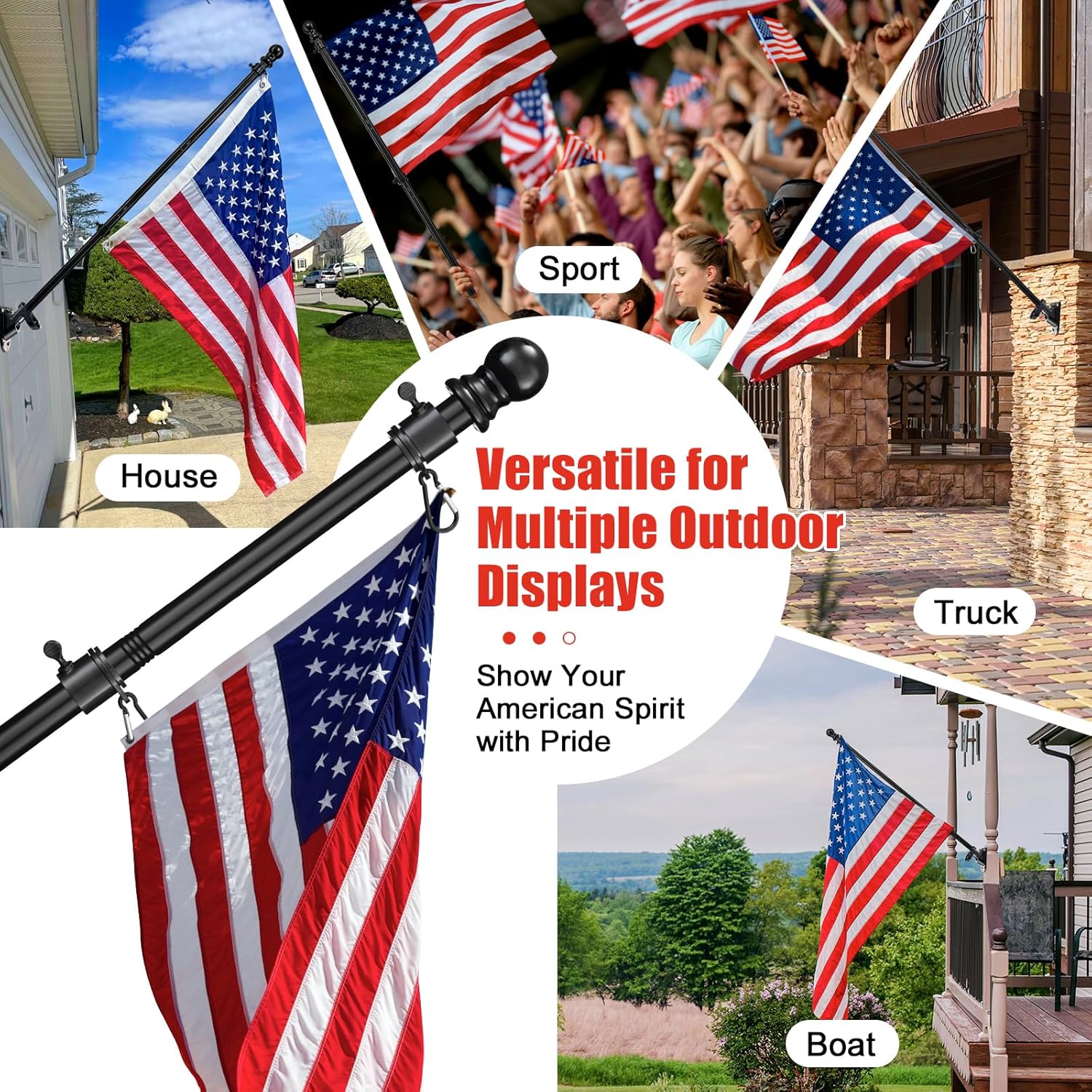 American Flag with Pole for Outside House- 5FT Heavy Duty Tangle Free Flagpole Kit,4x6FT Embroidered Stars US Flag, 2 Position Metal Mounting Holder for Outdoor, Front Porch,Patriotic Display
