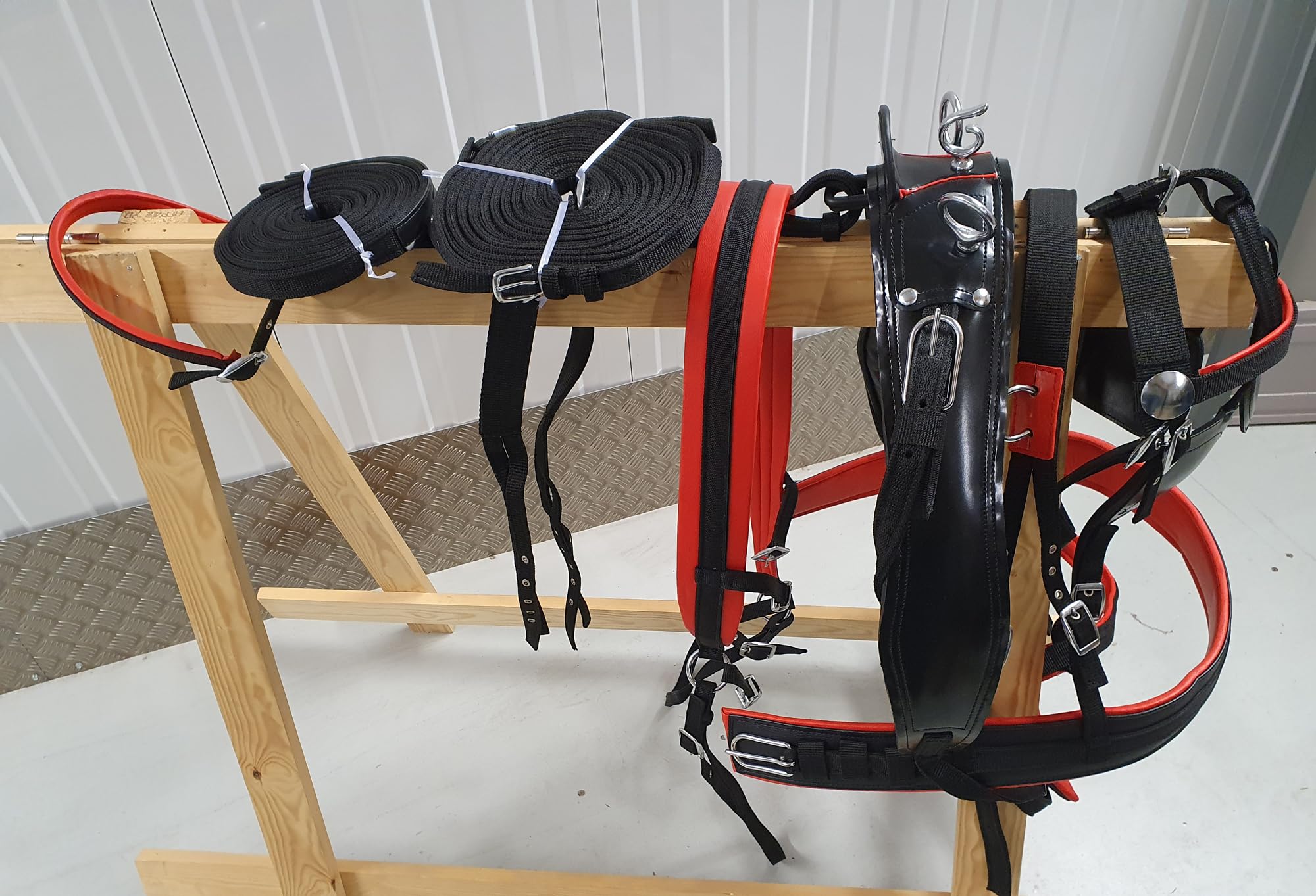 Harnais en nylon pour chariot de conduite de cheval Noir/rouge