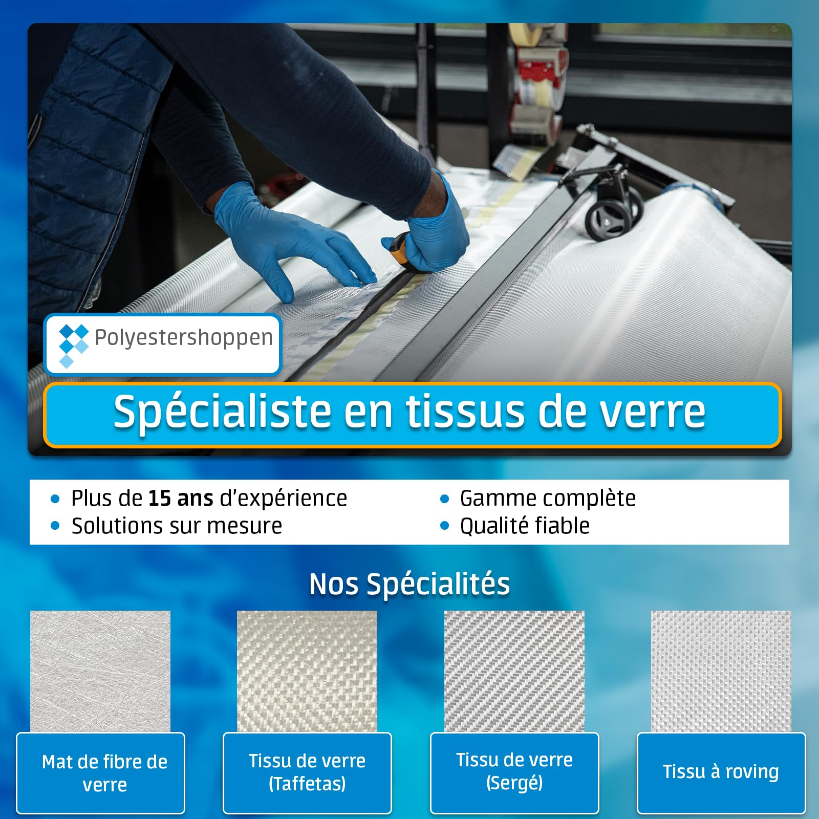 POLYESTERSHOPPEN tapis en fibre de verre, tapis de verre, tissu en fibre de verre/CSM| 5 m² | 450 g/m² |Surtout pour les résines de polyester