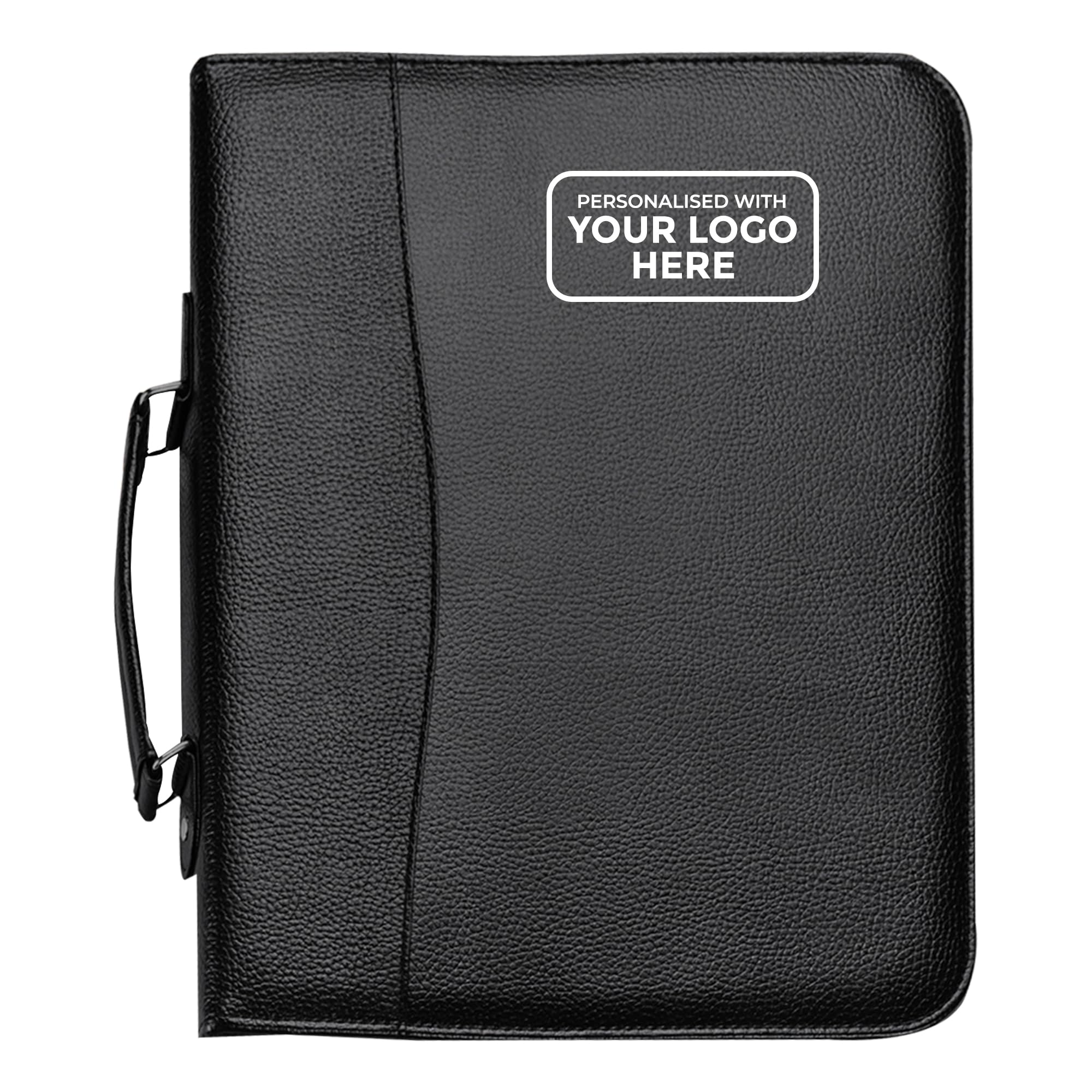 Arpan Personalised Custom Logo A4 Zipped Conference Folder with Handle, Executive Ring Binder Portfolio, Professional Business Document Case Bag Organiser Faux Leather (CL-210-LCD) — image 1