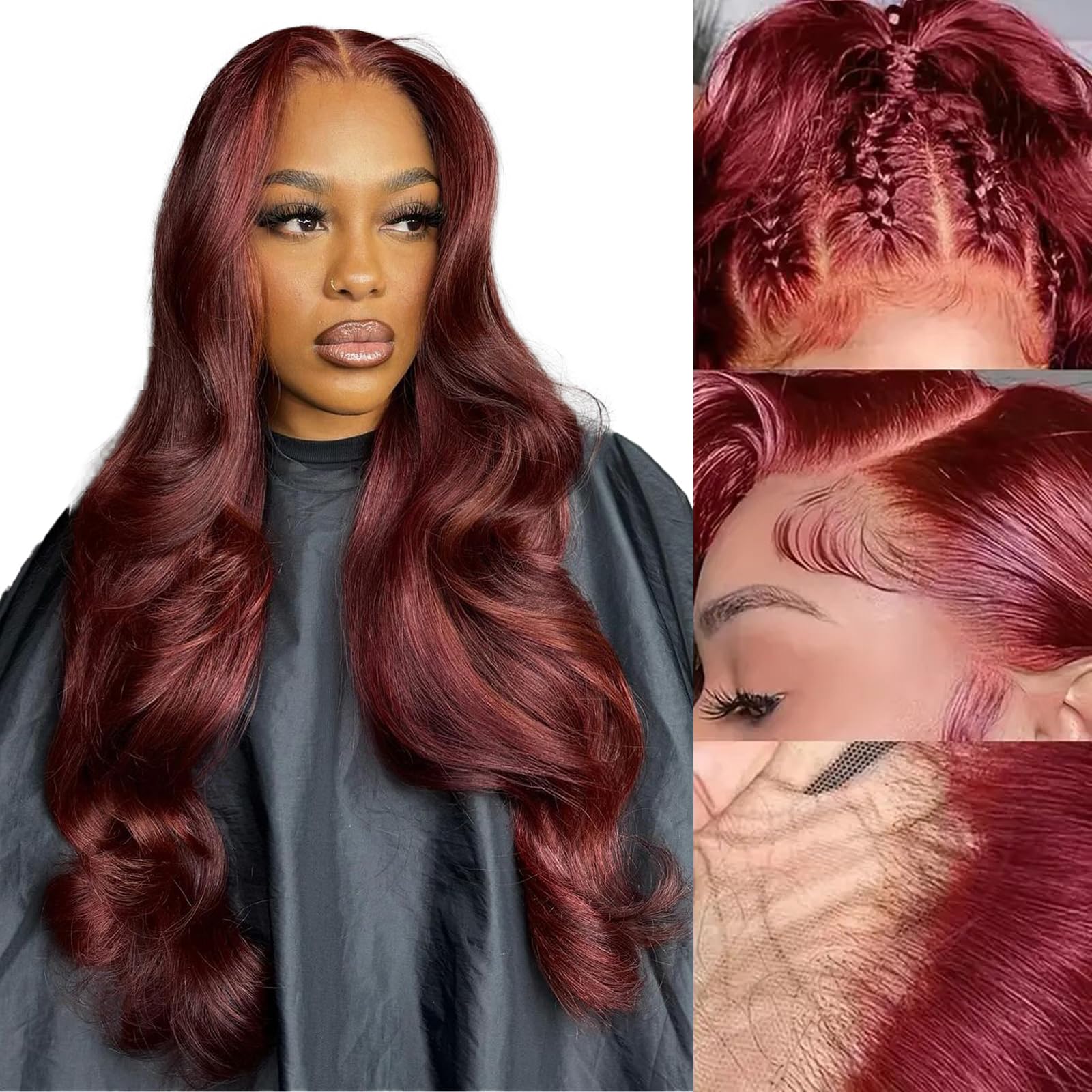 Ombre Wine Red Lace Front Wig 1B/99J Ombre Wine Red Color 13x4 Lace Front Bob Wig With Pre  main image 3
