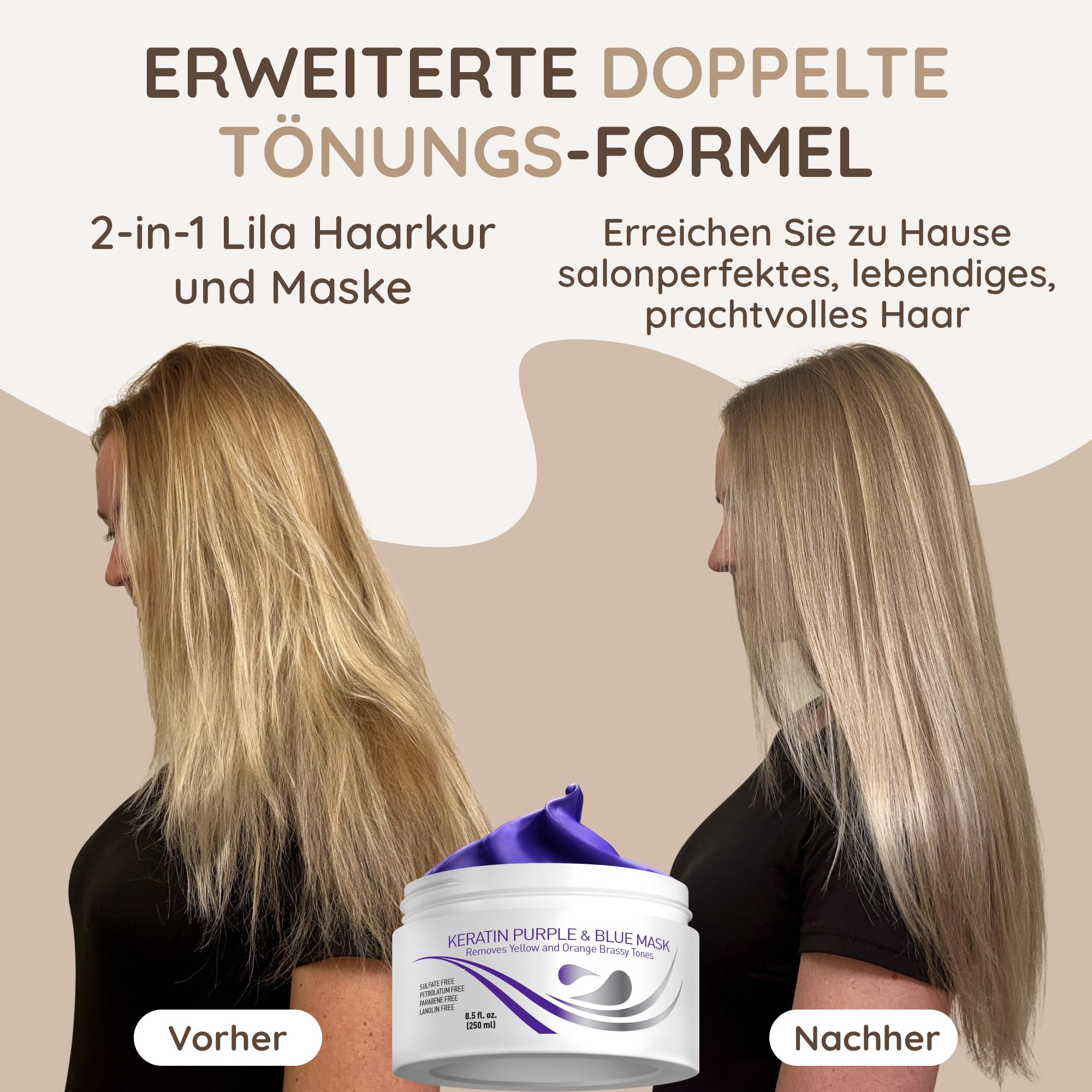Vitamins Keratin Haarkur Silber Haar Maske - Shiny Hair Haarmaske für geschädigtes blondes blondiertes Haar - Toner Hair Mask Deep Conditioner für trockene Haare