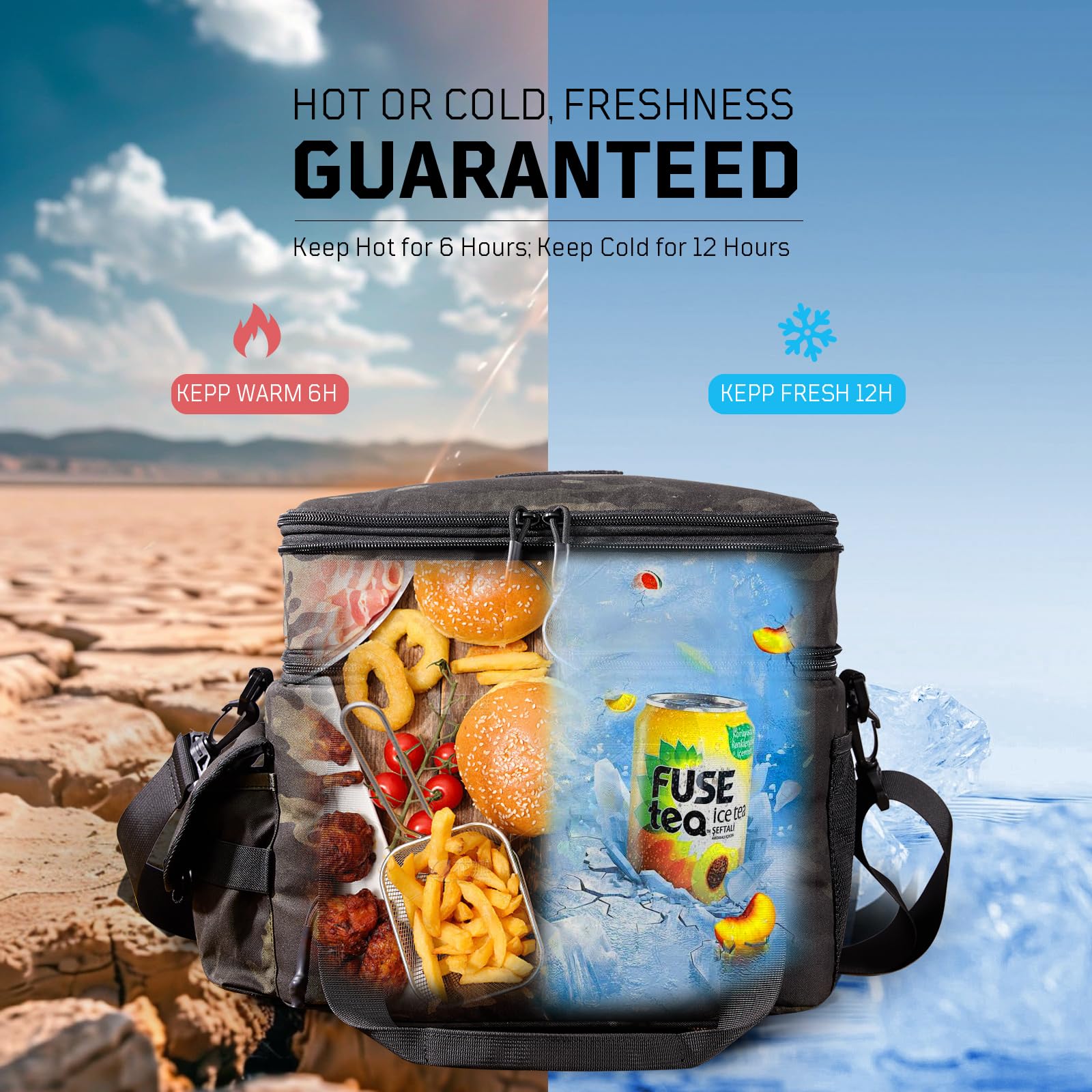 1TG Tactical Borsa termica per il pranzo, espandibile, da uomo, a prova di perdite, grande, con supporto a spalla, riutilizzabile, per lavoro, viaggi, campeggio, picnic, spiaggia, 18-24 l