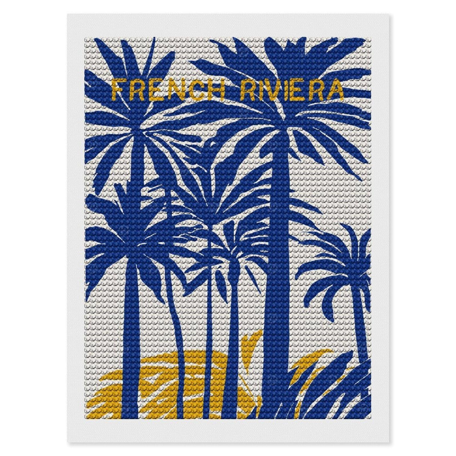 Junmoney French Riviera Diamond Painting Set 12"x16", Holiday Gift Idea, for Creative Relaxation, Fun Craft Experience, Vintage Style Decor