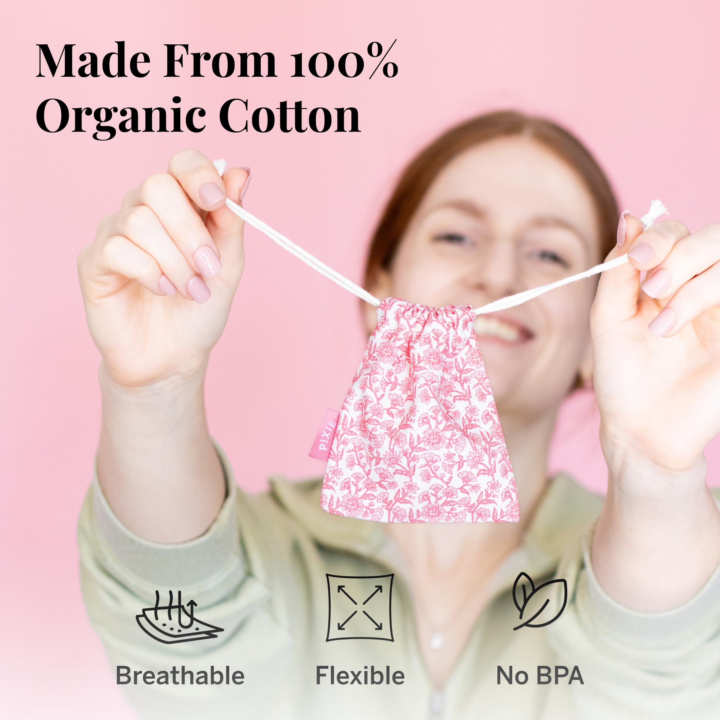 Pixie Menstrual Cup Storage Bag – etui z 100% organicznej bawełny na kubeczek i dysk menstruacyjny oraz kulki Kegla – wielorazowy, oddychający pokrowiec do przechowywania