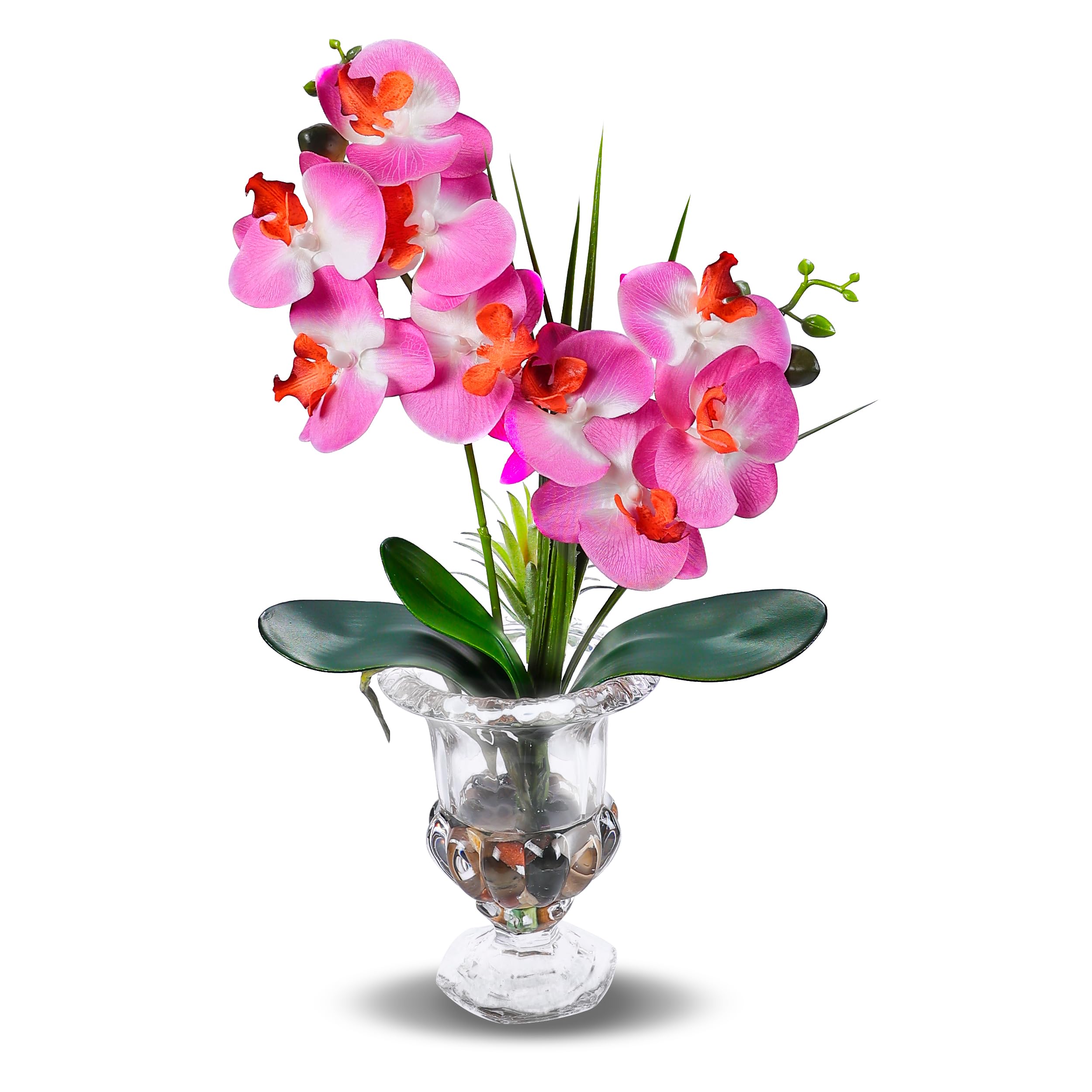 Alyphyly Artificial Flower Bonsai with Wine Glass Vase Vivid Orchid Flowers Arrangement Phalaenopsis Flowers Pot for Home Office Décor Table Centerpiece House Decorations(Glass Vase/Purple Orchid)