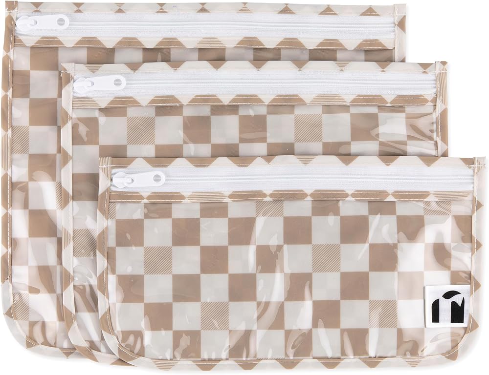 Bumkins Roamio Travel Bag, Toiletry, TSA Approved Pouch, Zip Quart Size Airline Compliant, Clear-Sided, Baby, Diaper Organization, Makeup, Accessories, Packing, Set of 3 Sizes, Beige Check