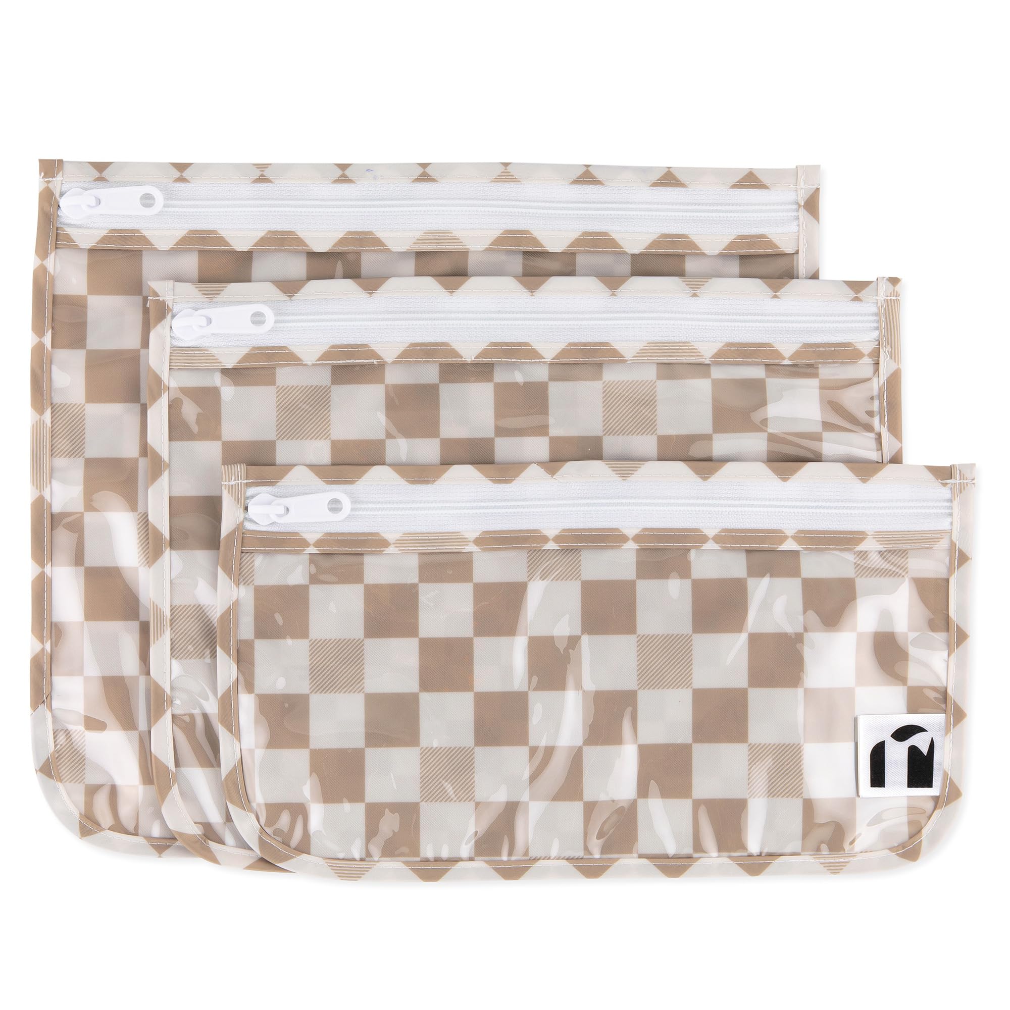 Bumkins A5 Sand Check Travel Bag, Toiletry, Tsa Approved Pouch, Zip Bag, Quart Size Airline Compliant, Clear-Sided, Baby, Diaper Bag Organization, Makeup, Accessories, Packing, Set Of 3 Sizes, Sand Check