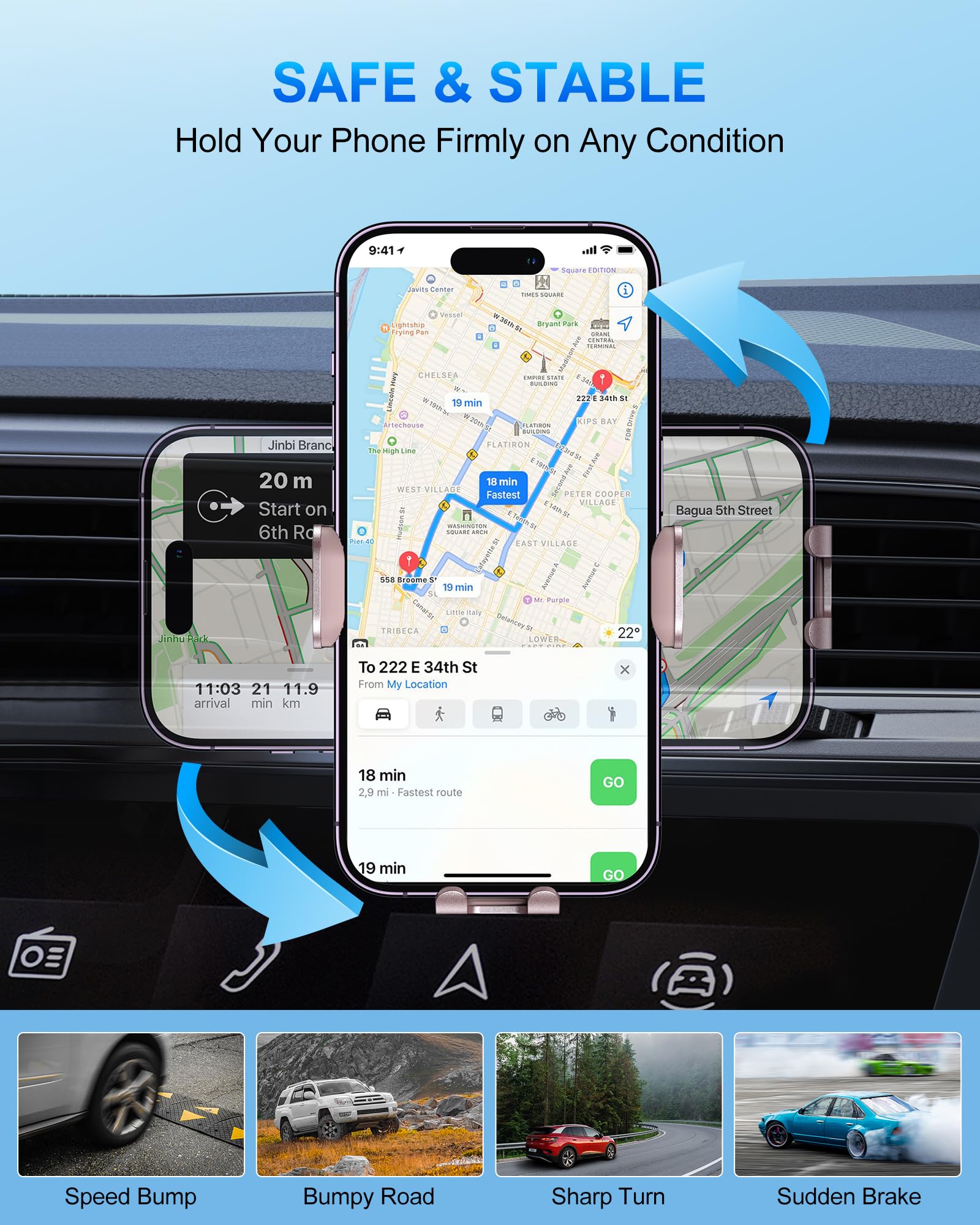 CHGeek Wireless Car Charger, 15W Fast Charging Auto Clamping Car Charger Phone Mount Phone Holder fit for iPhone 15 14 13 12 Mini Pro Max 11 XS, Samsung Galaxy S23 Ultra S22+ S21 S20 Note 20, Pink
