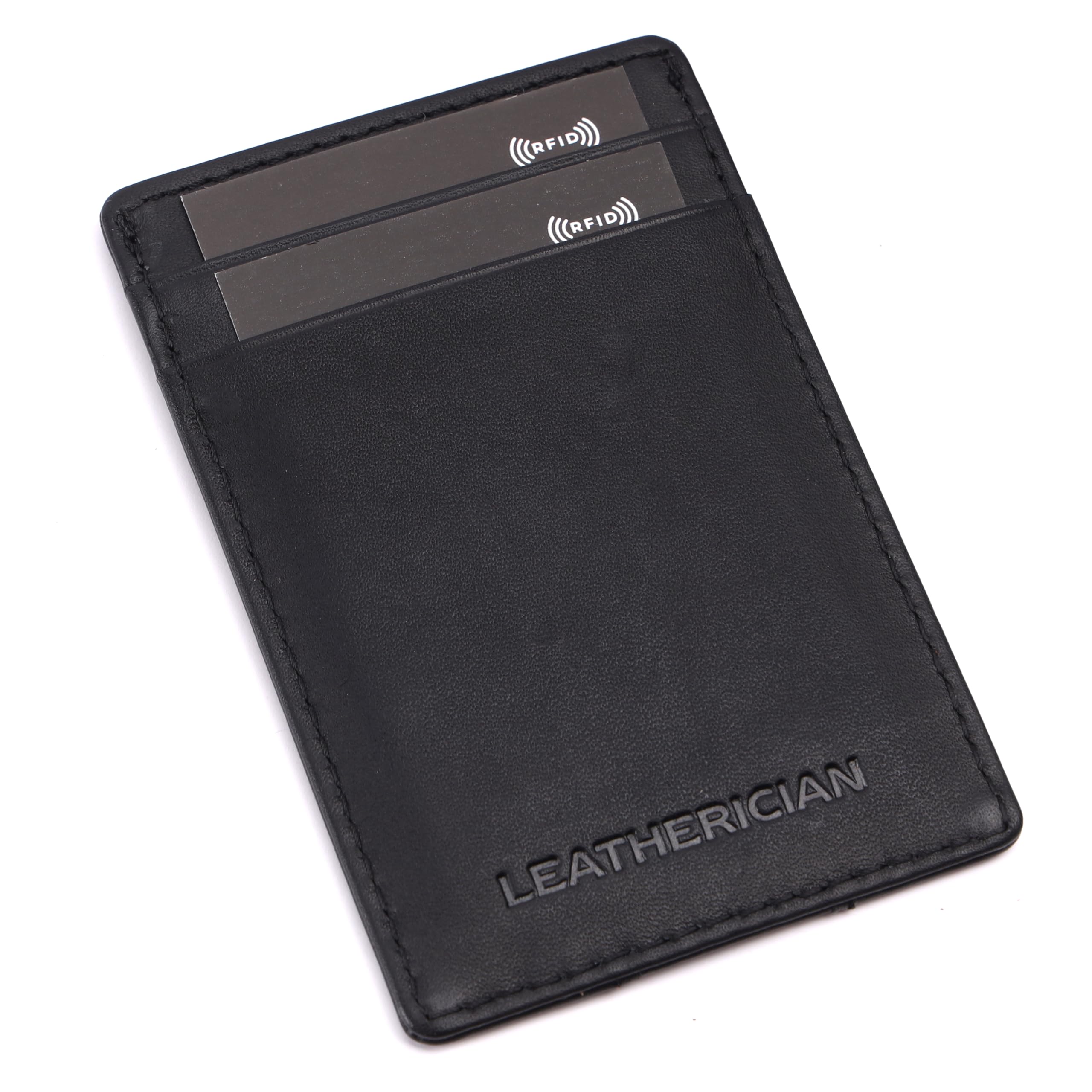Genuine Leather Credit Card Holder Wallet | Minimalist Slim RFID Protected Card Holder with 4 Card Slots | Compact Front Pocket Wallet for Men & Women Daily Office and Travel Use (Black)-image-33