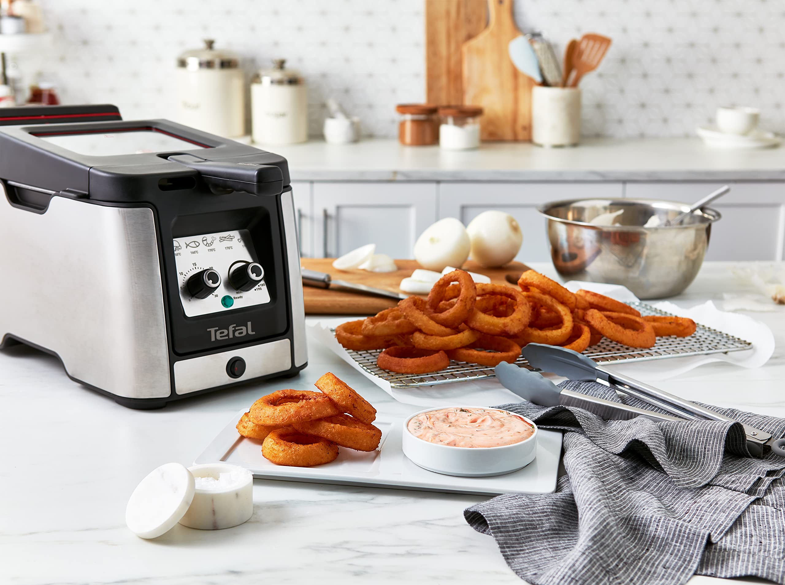 Tefal Clear Duo Fritteuse, frittieren mit weniger Rauch/Gerüchen, Kapazität 1,2 Kg, Thermostat, Timer, großes Sichtfenster ohne Beschlagen, spülmaschinenfest, schwarz, Edelstahl, Friteuse FR600D