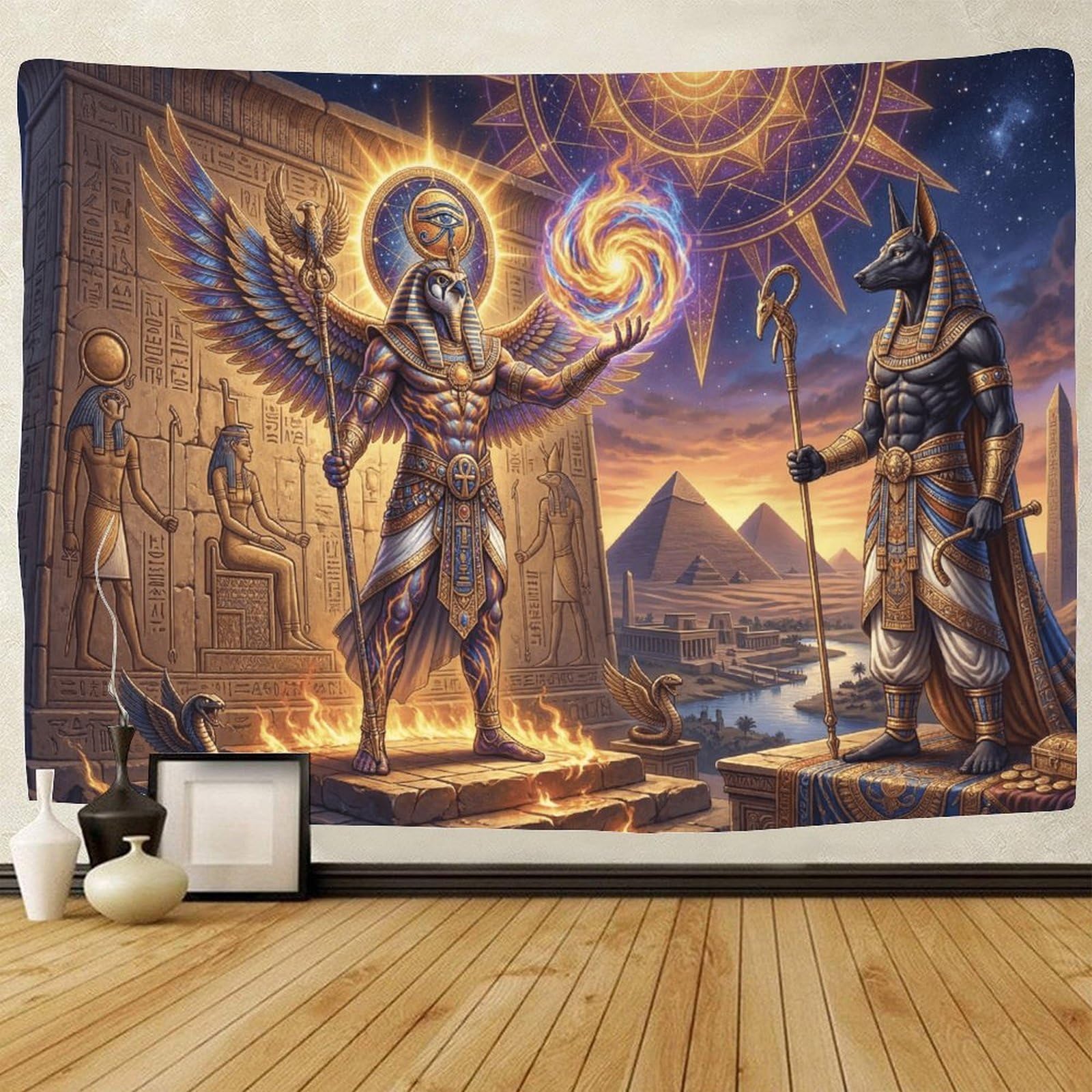 GPMNBCXZK Egyptian Horus Wall Tapestry Home Decor 3D Anubis Art for Living Room Bedroom 180cmx230cm