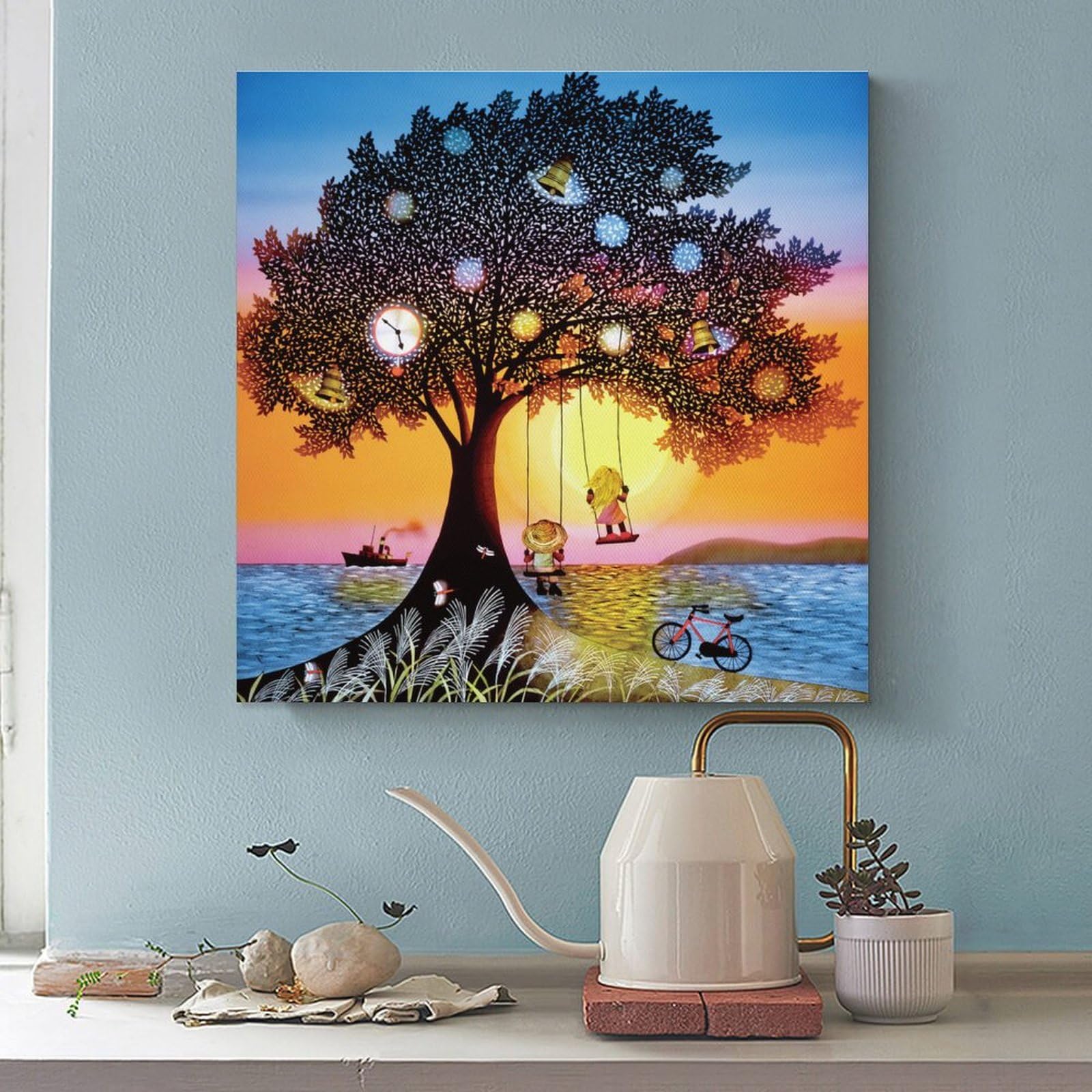 Amazon.co.jp: 藤城清治 ポスター「夕日のブランコ」影絵 印刷 壁