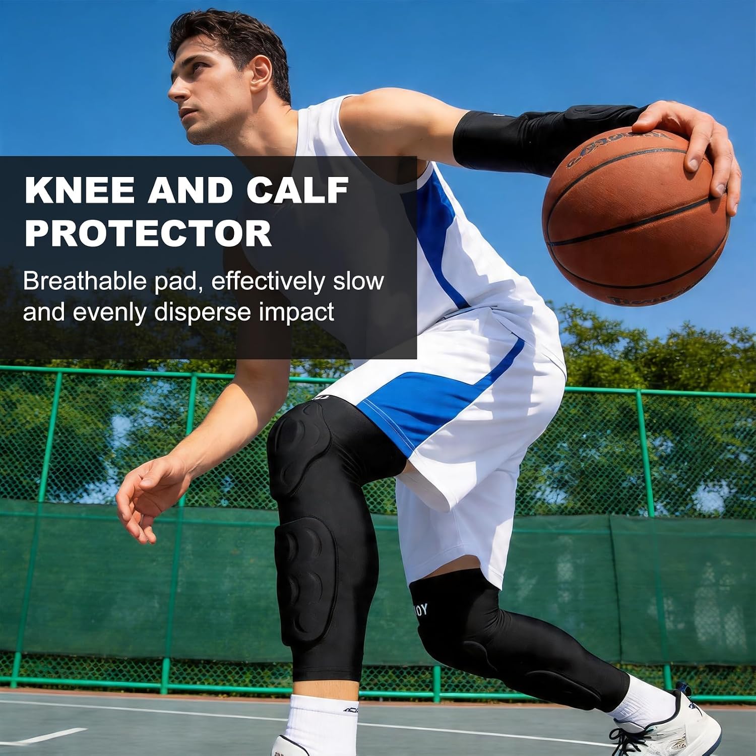 Knee Pad with Shin Guard Pads, Protective Shin/Knee Compression Sleeve Support for Soccer, Football, Basketball, Volleyball for Adult (A Pair)