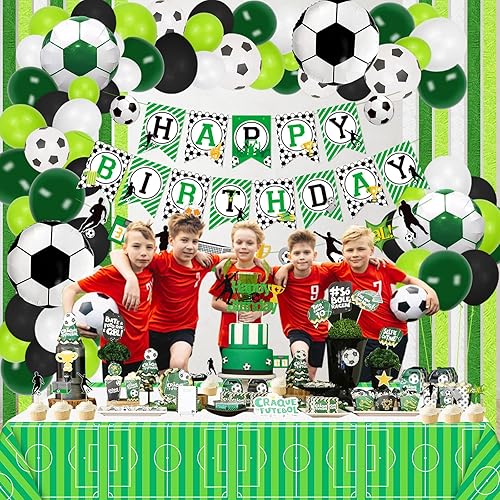 Miniatura 4 de Decoraciones de fiesta de fútbol, carteles de feliz cumpleaños con temática de fútbol, mantel, decoración de arco de globos de fútbol, 3 rollos de