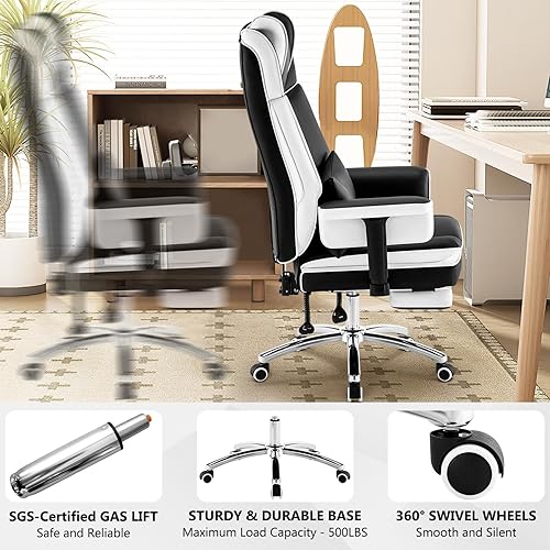 Miniatura 5 de Silla de oficina grande y alta con reposapiés de 400 libras, silla de oficina de doble capa con respaldo alto y elegantes sillas de escritorio de