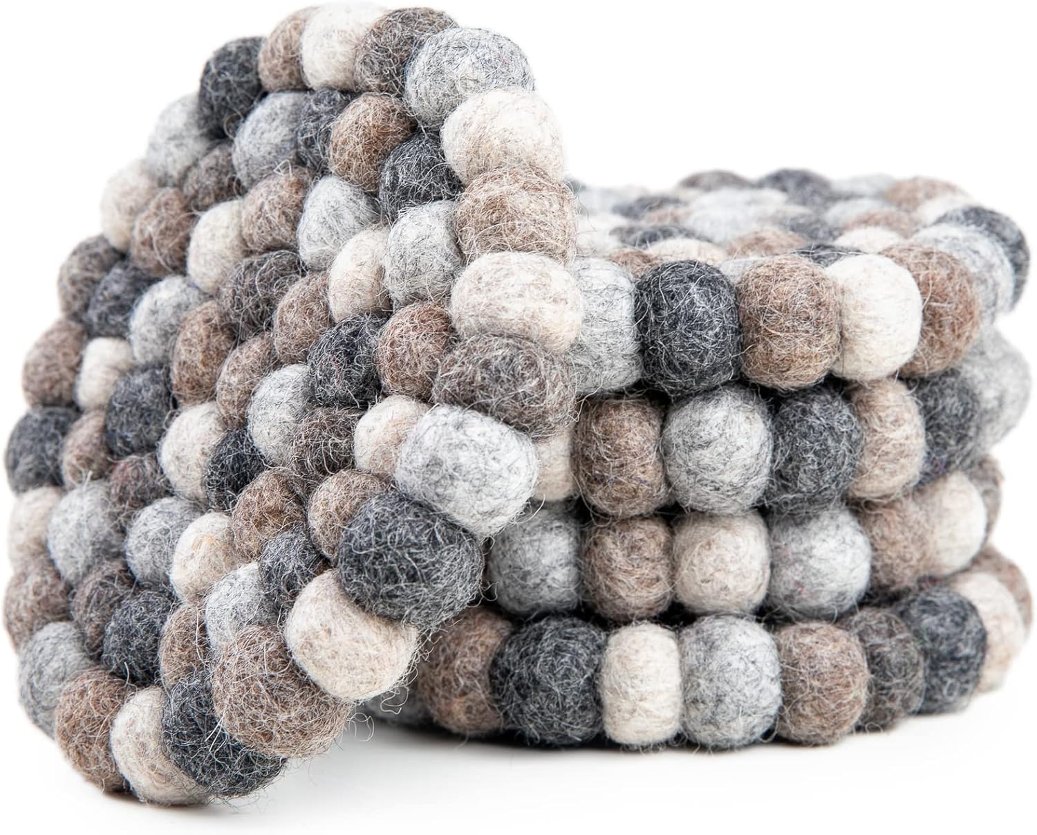 Round Felt Ball Coasters - Wool Table Coasters - Felt Coaster Pads, Absorbent Trivet for Drinks - Heat Resistant, Thick & Durable Hand Felted in Nepal by - Multi-Color - Set of 5