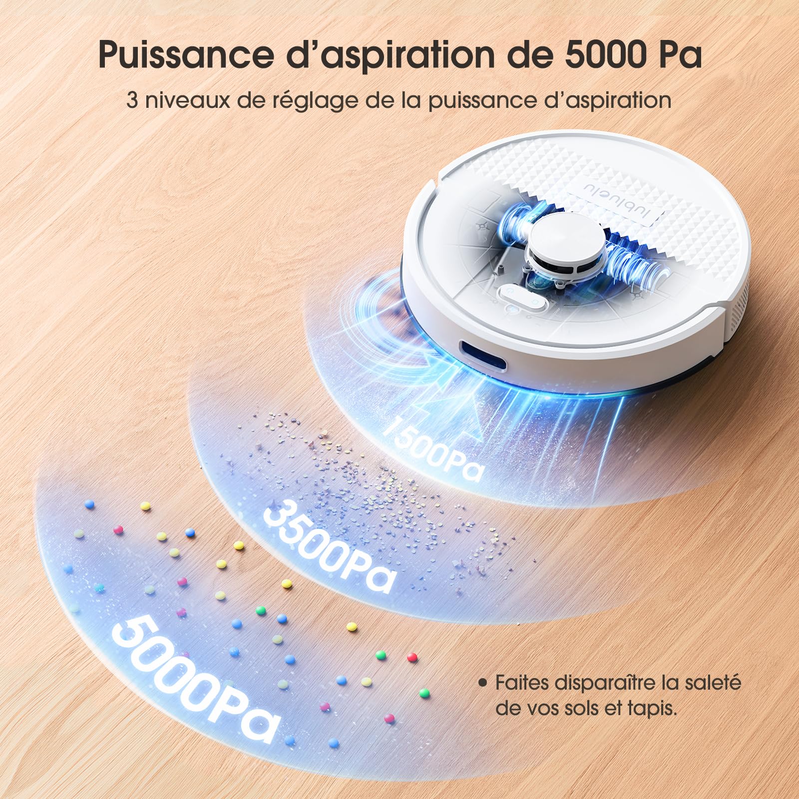 Lubluelu Robot Aspirateur Laveur 5000Pa 3 en 1, Aspirateur Robot Mise à Niveau, LiDAR Laser, 5 Carte Sauvegardable +24 Zones Interdites Modifiables, pour Poils d'animaux, Sols (Blanc)