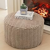 Asuprui Pouf Ottoman Stuffed Round Modern Foam Filled Ottoman Foot Rest Poufs for Living Room Chair Decorative Boho Foot Stool for Wedding Christmas Party 20'D x 20'W x 14'H Light Brown