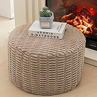 Asuprui Stuffed Pouf Ottoman 20x14 Inch Round Foam Filled Foot Rest - Plush Boho Ottoman for Living Room, Bedroom & Versatile Seating