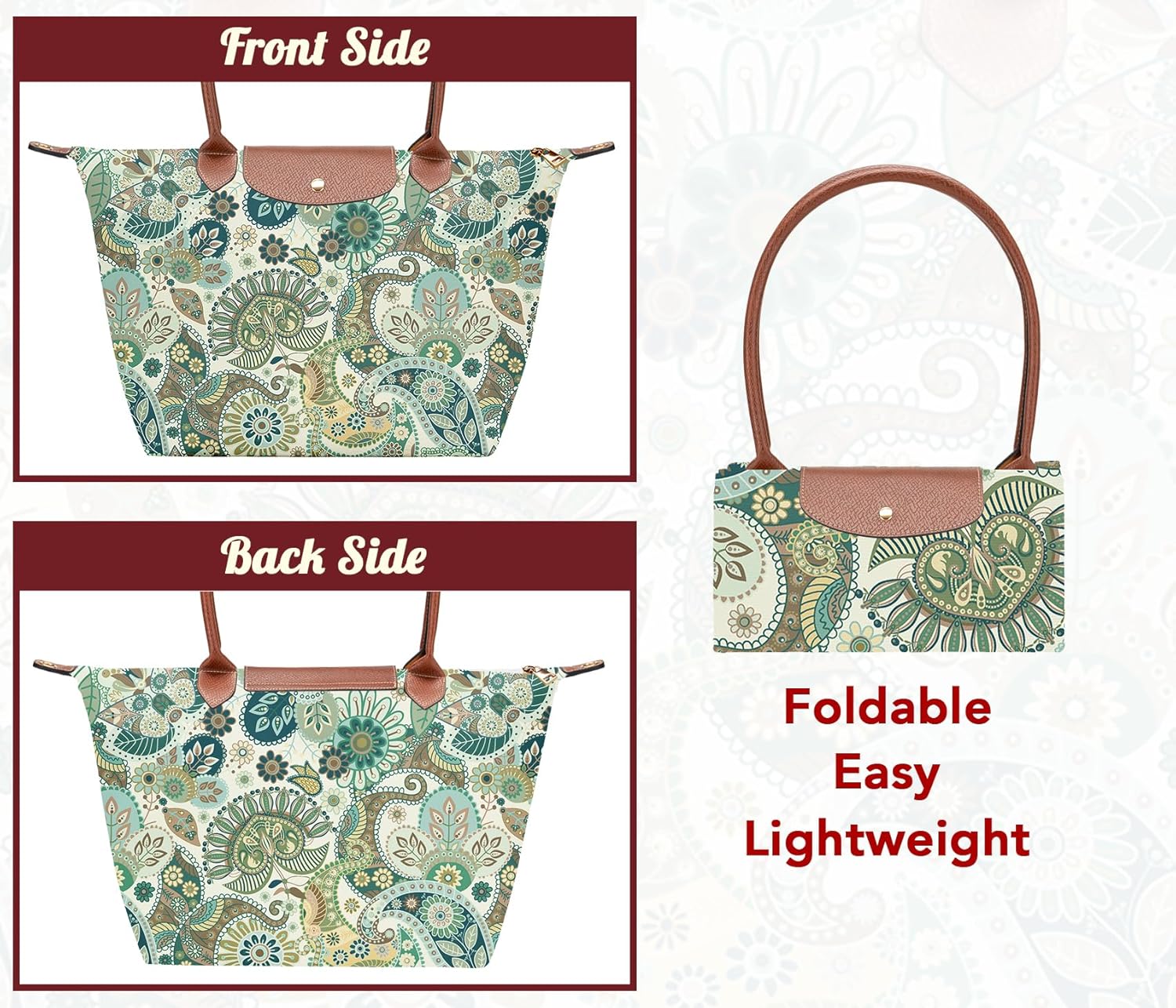 Large Foldable Tote Bag with Zipper for Women, Fashion Canvas Bag - Image 3