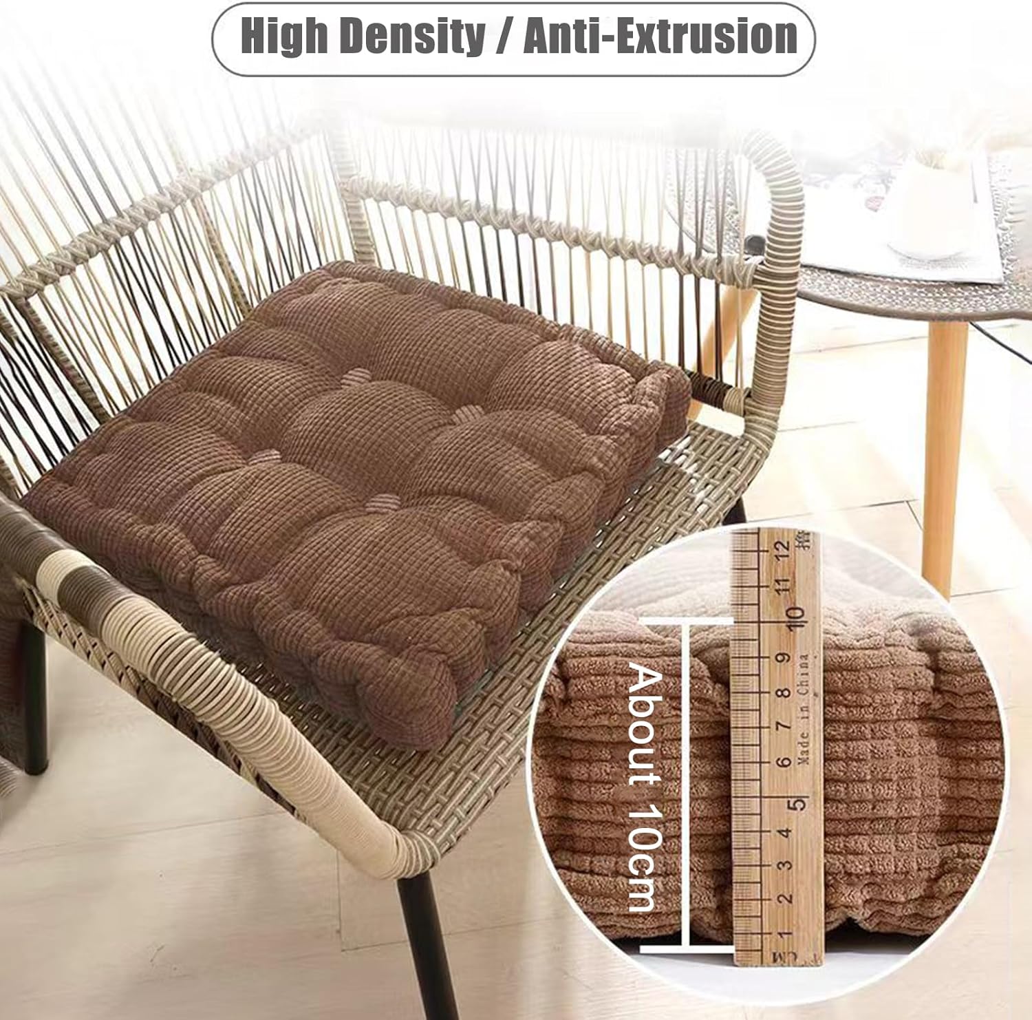 インテリアベンチクッション 10cm厚 シートパッド 1/2/3人掛け 長方形ガーデンベンチクッション 55x165cm イエローチ