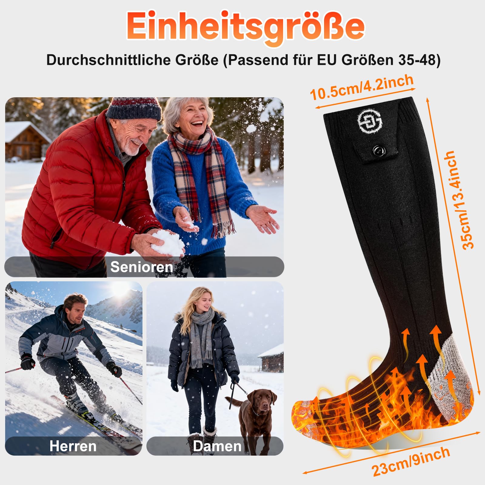Beheizbare Socken mit APP-Steuerung 5V 8000mAh Fußwärmer Warme Socken Damen Herren Waschbare 4 Temperatur Wiederaufladbare Heizsocken für Winter Skifahren, Radfahren, Angeln, Camping, Wandern