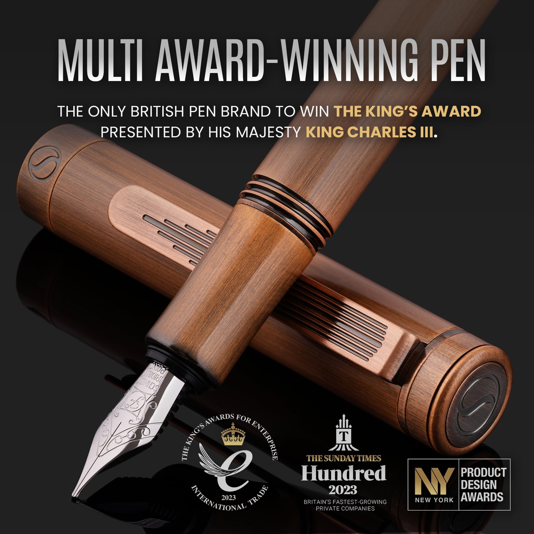 Scriveiner Luxury EDC Fountain Pen (Medium), Stunning Heavy Brass Pocket Pen, Hand Brushed Copper Finish - Image 2