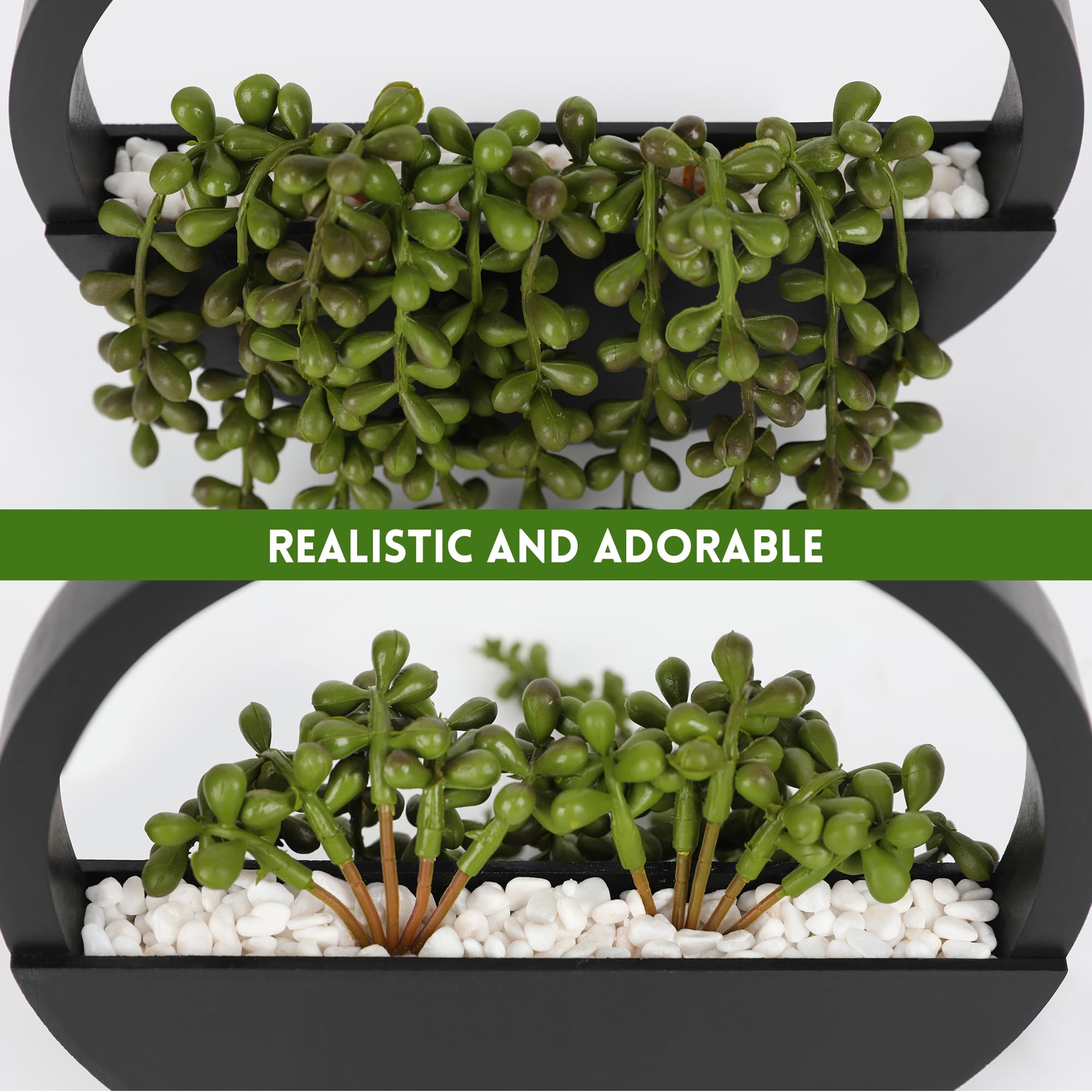 Hobyhoon Lot De 2 Plantes Succulentes Artificielles à Suspendre - 30,5 Cm - Dans Un Pot En Bois - Décoration Murale Intérieure Ou Extérieure