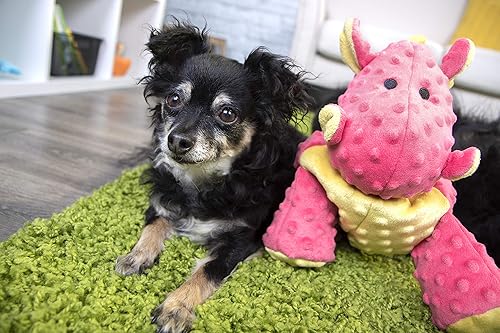 Vista 83 de goDog - Dragón de juguete, grande, resistente, con tecnología Chew Guard, de felpa, color rosa Rosado