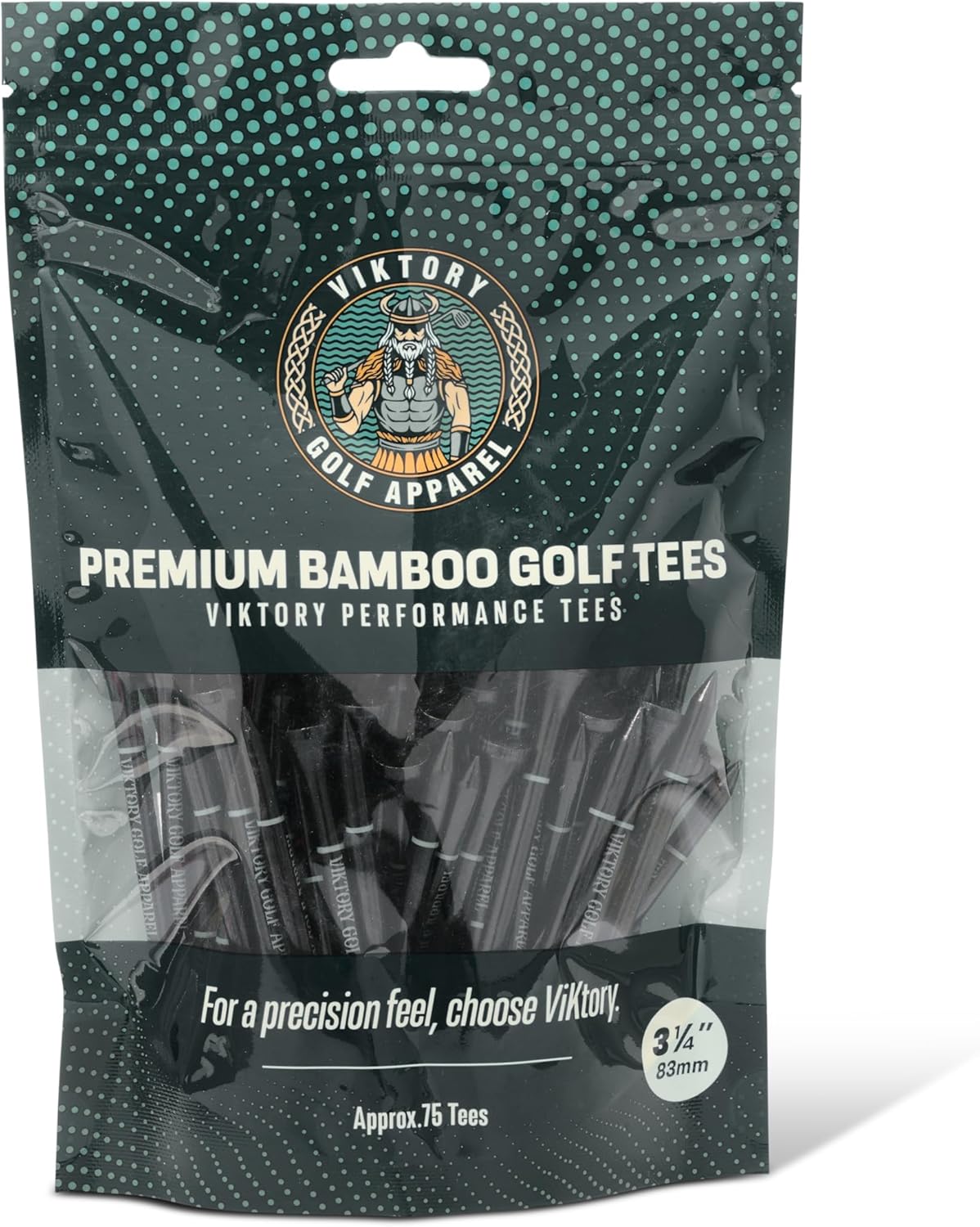 Premium Performance Golf Tees – 3-1/4″ (83mm) – 75 Pack – Black/Blue – Resealable Bag