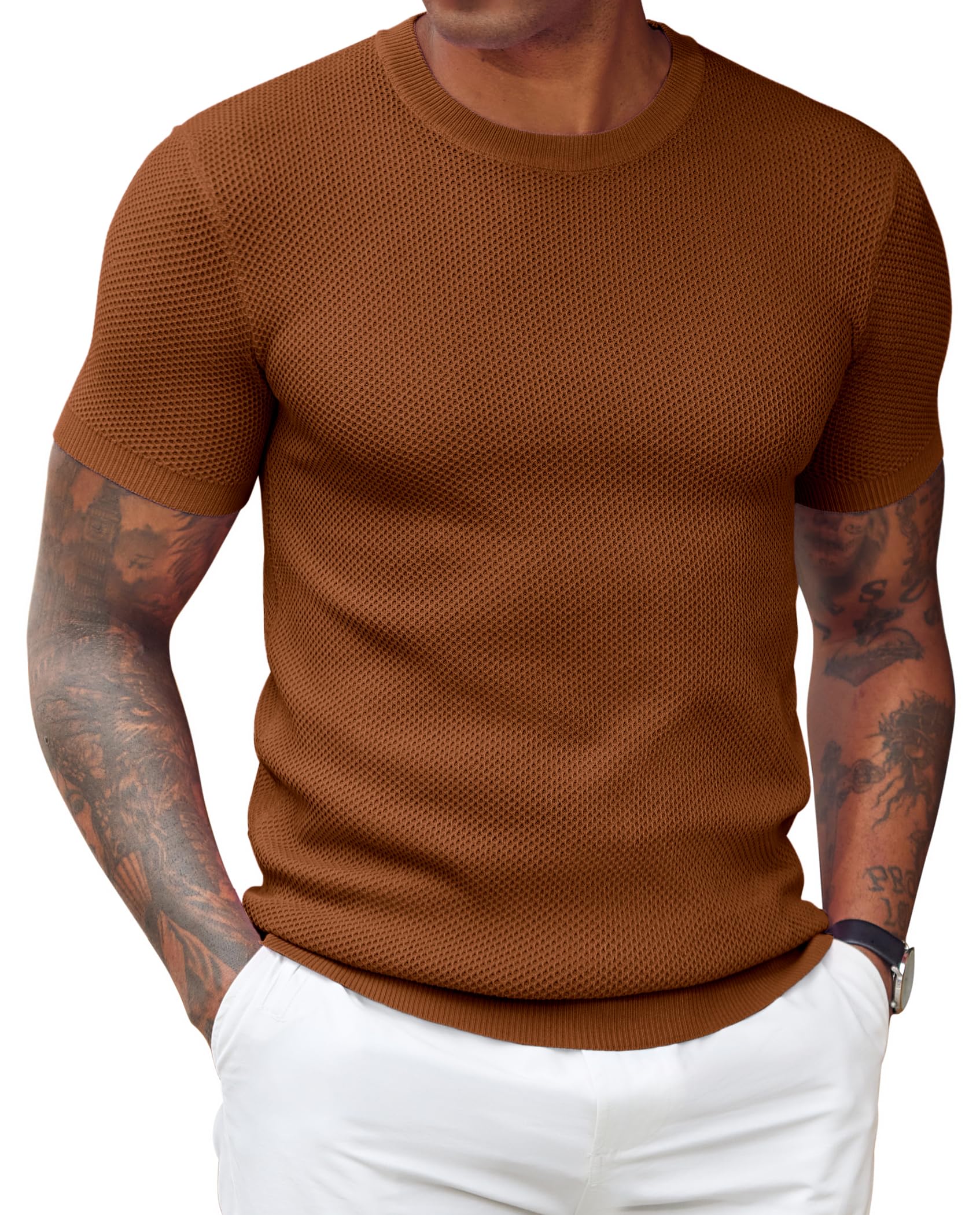 COOFANDY Mens T- Shirts Casual Short Sleeve Crewneck Shirts Solid Textured Knit Pullover Tees