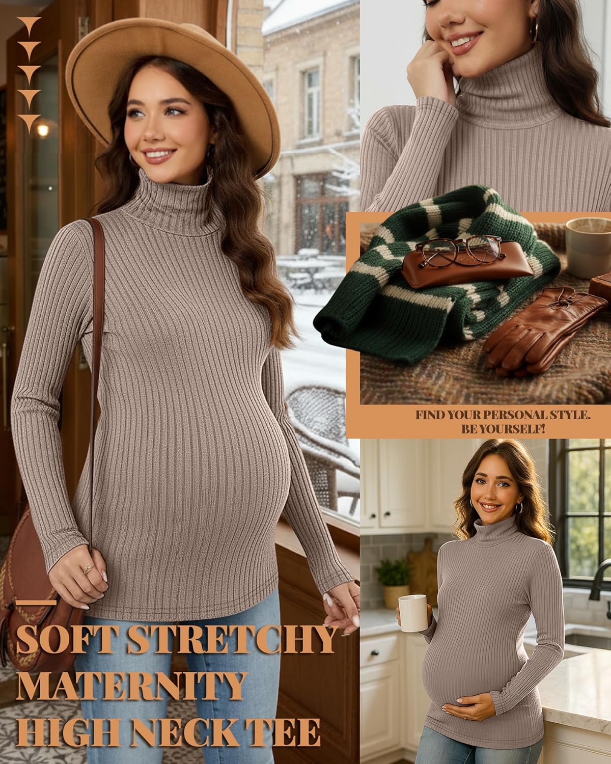 3 Pack Women's Maternity Shirts Ribbed Turtleneck Long Sleeve Slim Fit Pregnancy Tops Fall Casual Pregnant Sweater - Image 6
