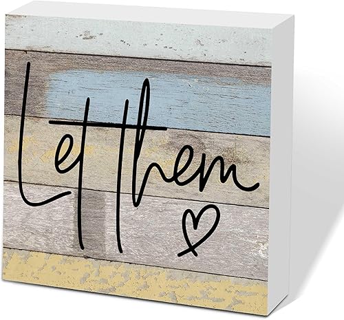 Miniatura 6 de Letrero de caja de madera Let Them de 5 x 5 pulgadas, letrero de escritorio estilo granja Boss Lady decoración de cubículo de oficina, accesorios