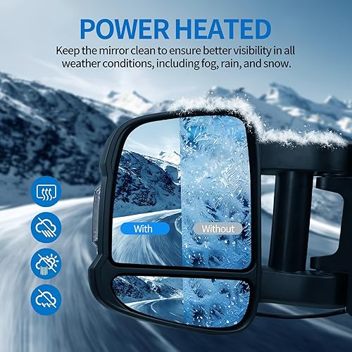 Miniatura 5 de Espejo de brazo largo extendido lado izquierdo del conductor para Ram Promaster 1500 2500 3500 2014-2023, luz de señal de giro de vidrio eléctrico