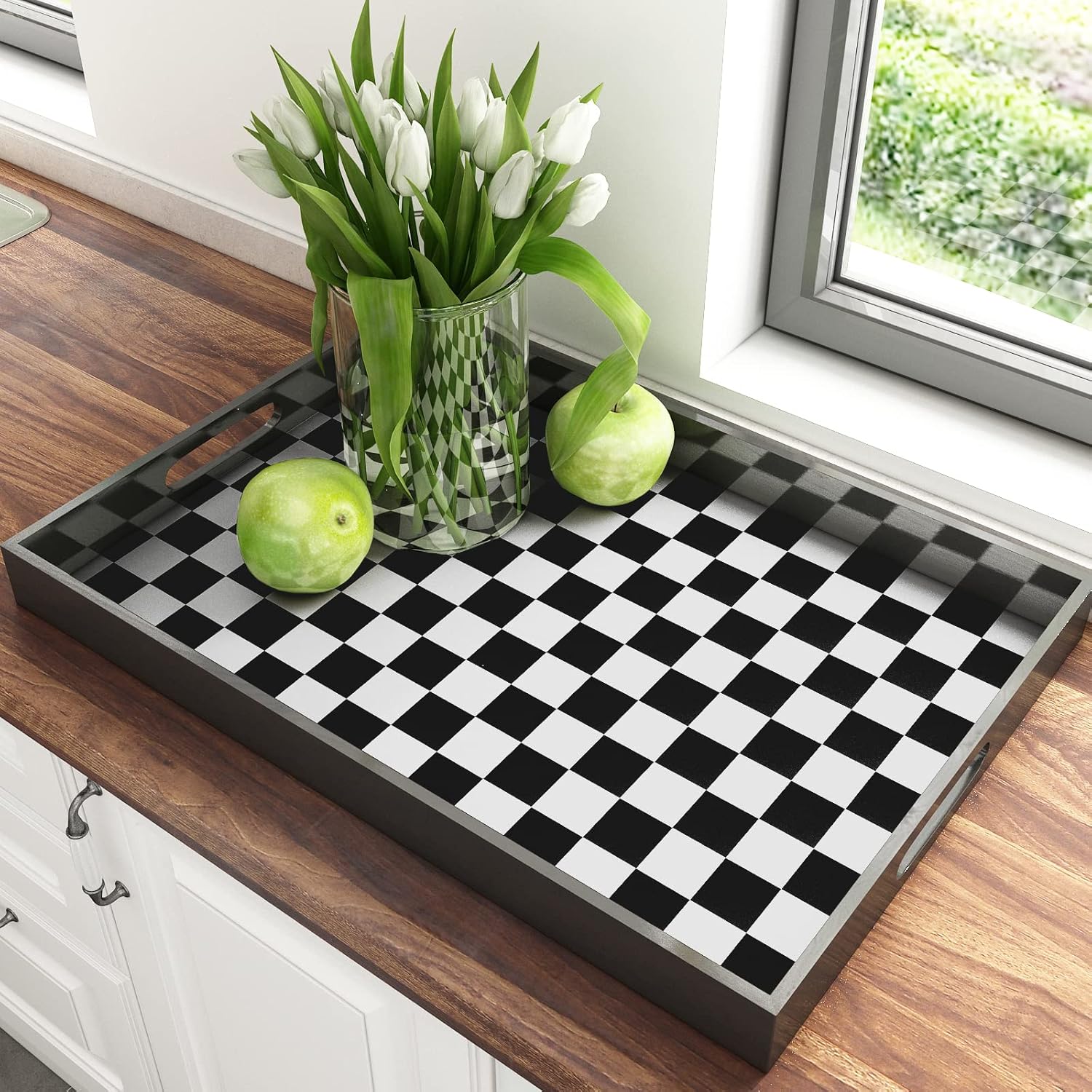 Yenhome 30"X118" Checkered Wallpaper Peel and Stick Countertops Waterproof Matte Textured Black and White Checkered Contact Paper Vinyl Wrap for Cabinet Countertop Plaid Wallpaper for Bathroom Kitchen