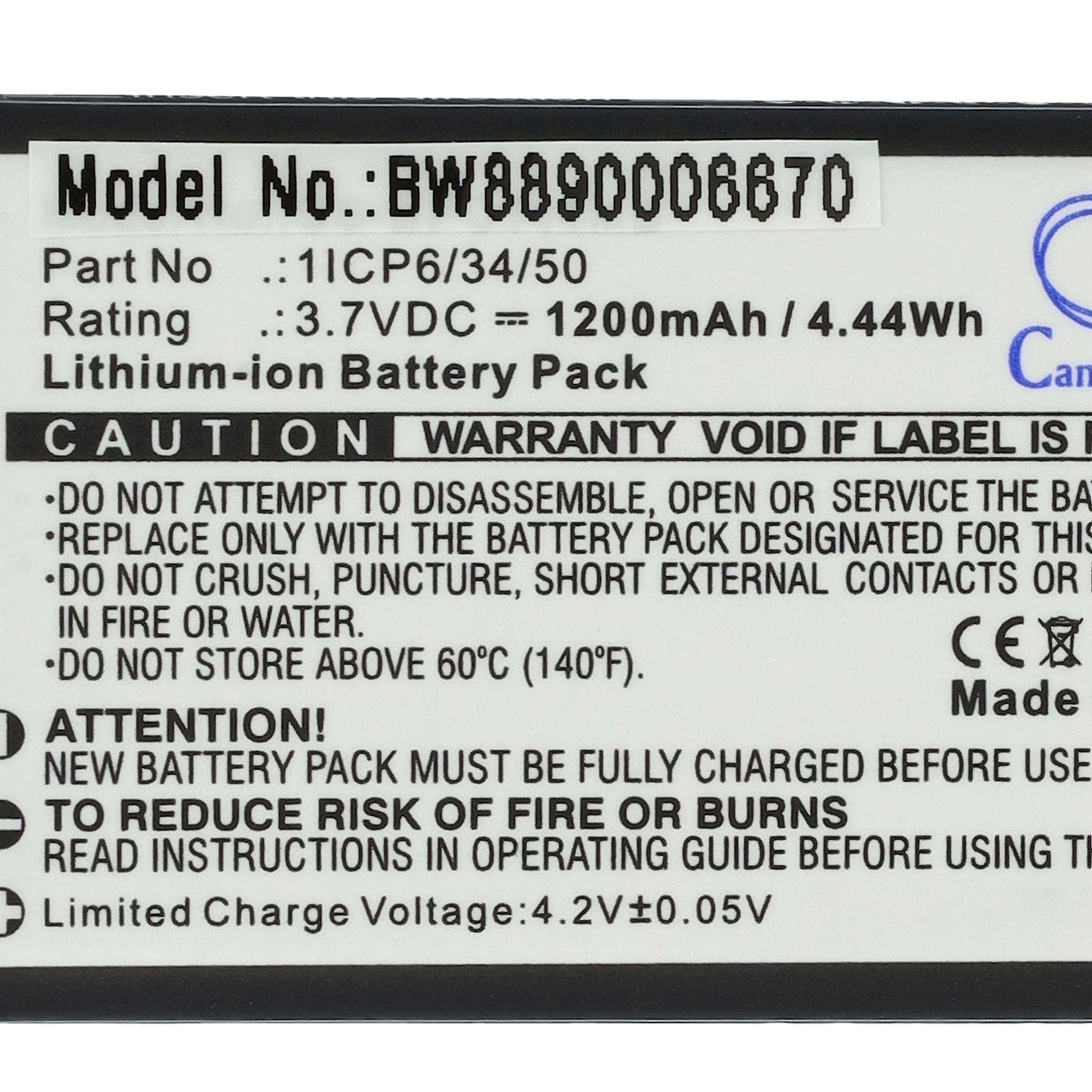 vhbw Bateria zamienna do Babymoov 1ICP6/34/50 do elektronicznej niani rozmówcy (1200 mAh, 3,7 V, litowo-jonowa)