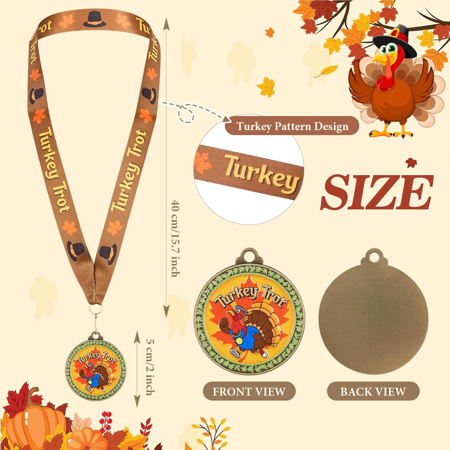 Turkey Medals for Awards Bulk 2'' Thanksgiving Medal Prizes for Turkey Trot Medals, Race Prize and Thanksgiving Party Favors