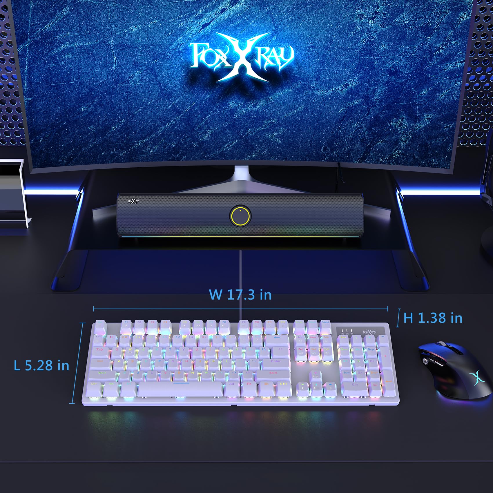 FOXXRAY HKM-88 Tastiera meccanica da gioco full-size, tasti personalizzabili con supporto macro, retroilluminazione RGB, interruttori Outemu rosso/blu, Plug and Play USB per PC (nero, interruttore